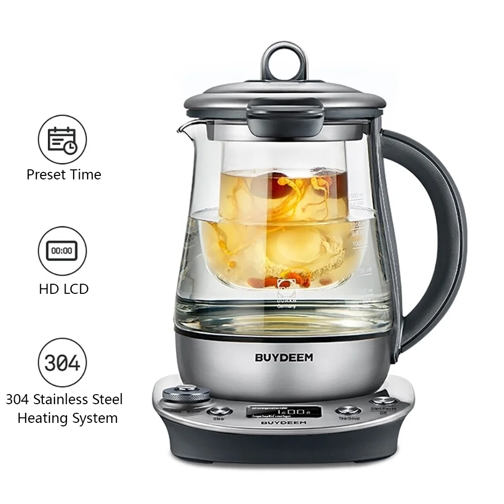 Buydeem K2973 Health Pot, 316L Electric Kettle with Tea Infuser, Glass Kettle Water Boiler for Tea Coffe, 1.5L