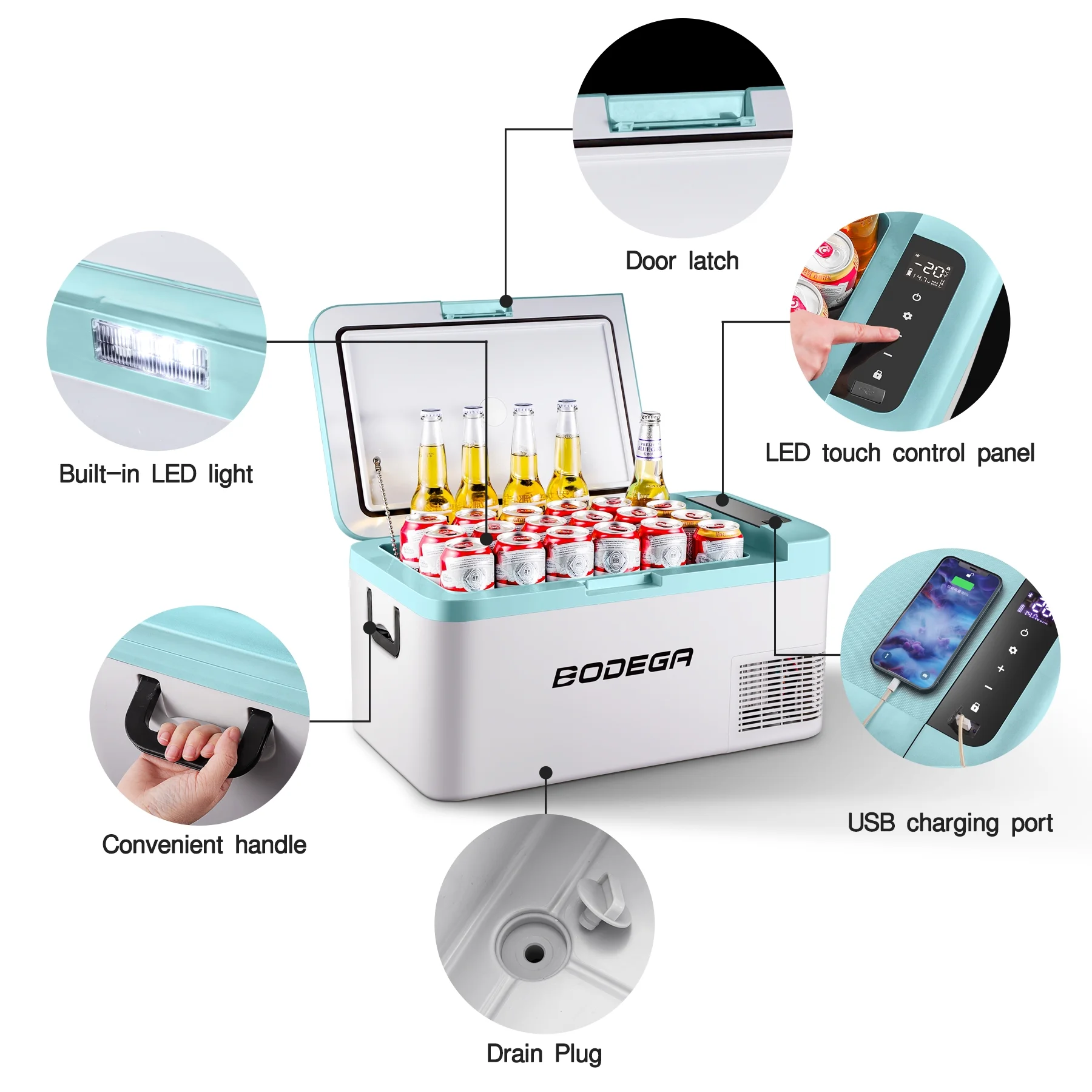 BODEGA 20 Qt. Portable Electric Car Cooler with Freezer Compressor - 18L RV Refrigerator for Camping and Traveling Use