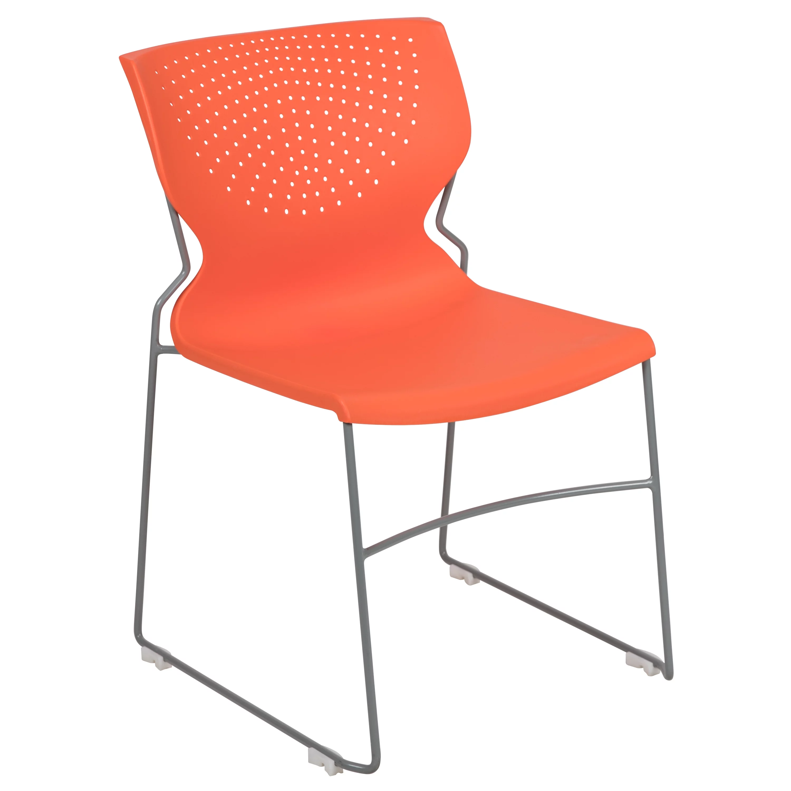 Emma + Oliver Home and Office Orange Full Back Stack Chair with Gray Frame - Guest Chair