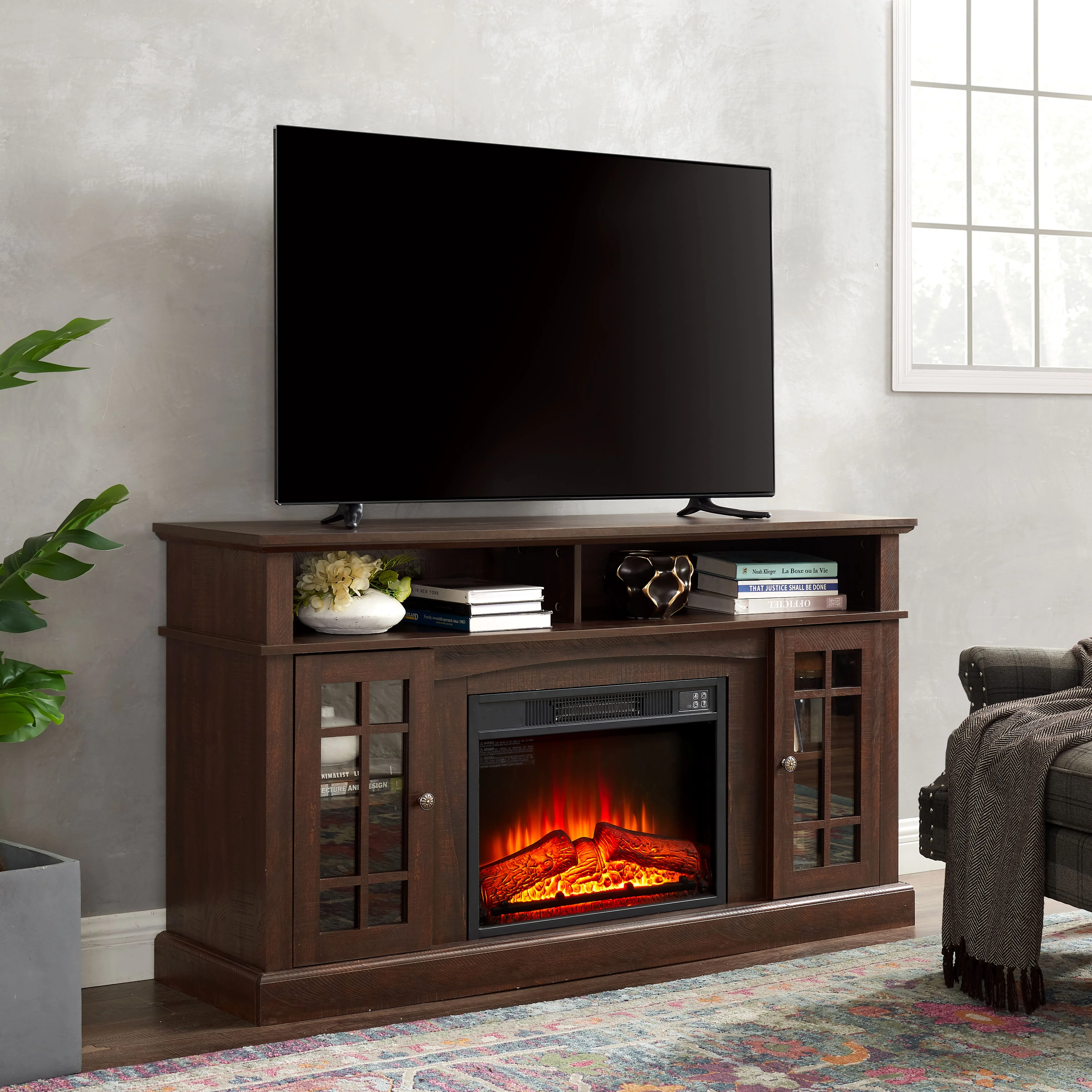 Greenpod Electric Fireplace TV Stand with 23�� Fireplace for TVs up to 65�� , TV Console Table Entertainment Center for Living Room, Espresso