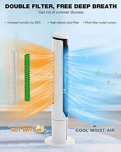 ARLIME Portable Air Conditioner, Evaporative Tower Cooling Fan with Remote, 70�� Oscillation, 3 Speeds & 9-Hour Timer, Swamp Cooler with 4 Ice Packs, Tower Cooler Air Cooler for Room Home Office, 41In