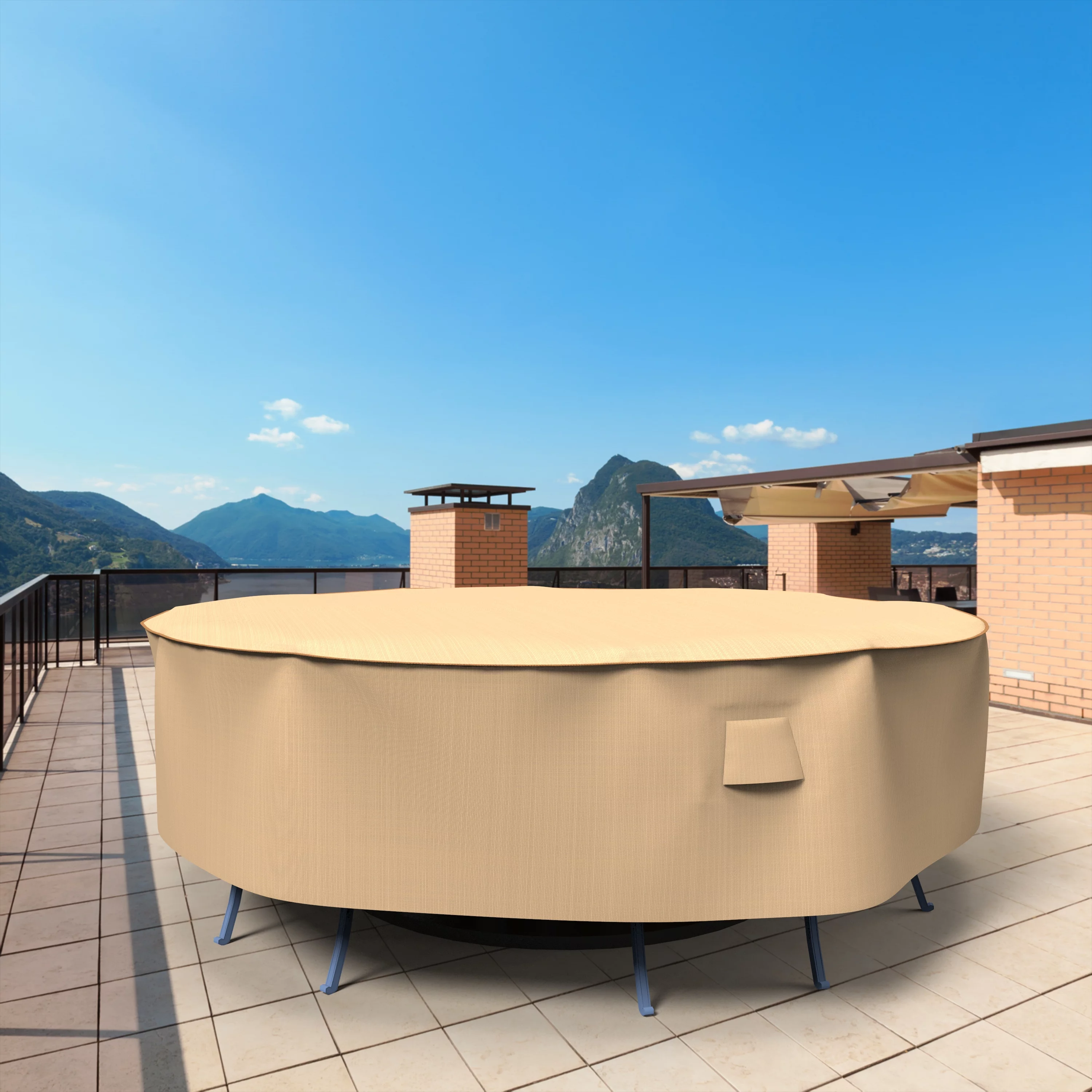 Budge XL Beige Patio Round Table/Chairs Cover, Sedona