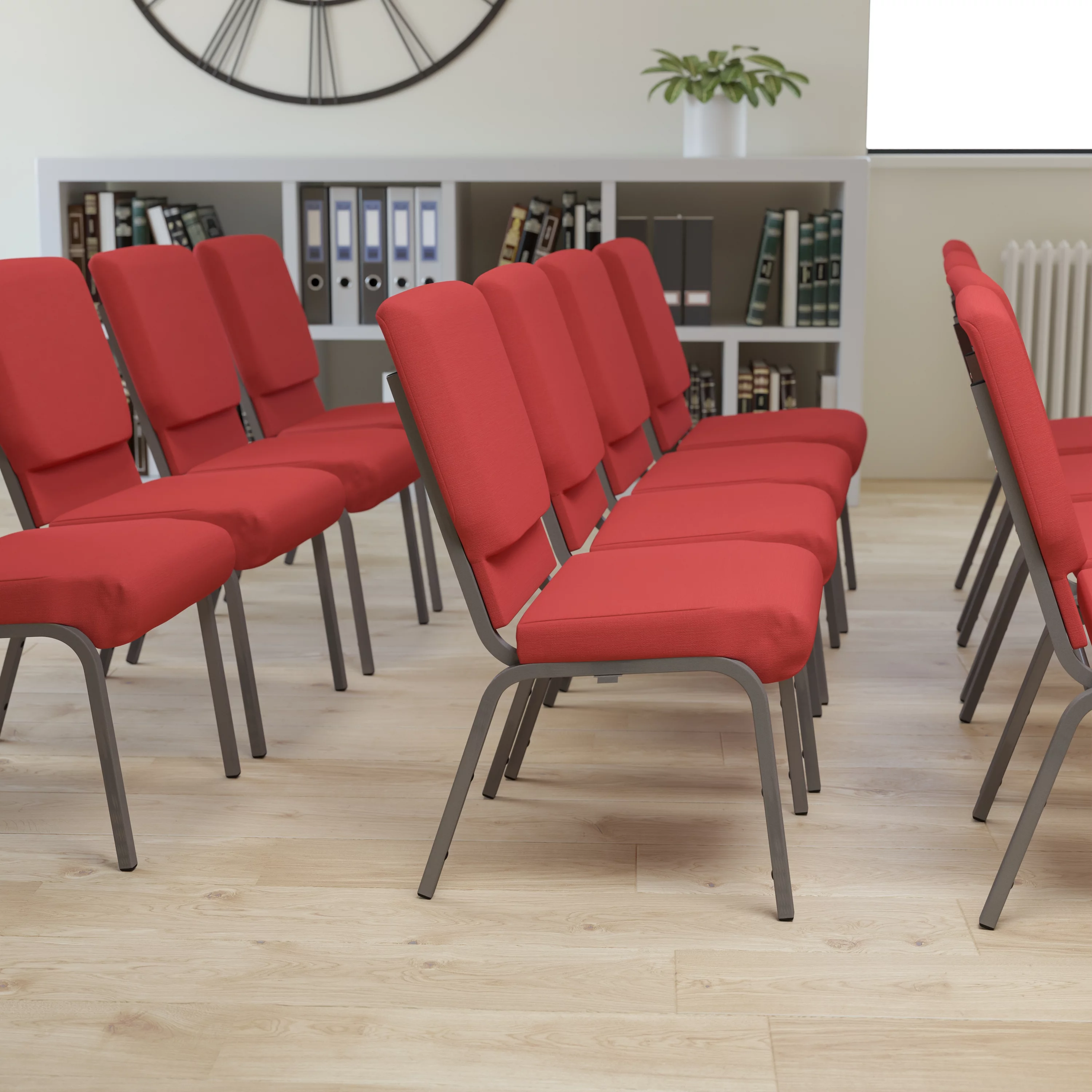 Flash Furniture HERCULES Series 18.5''W Stacking Church Chair in Red Fabric - Silver Vein Frame