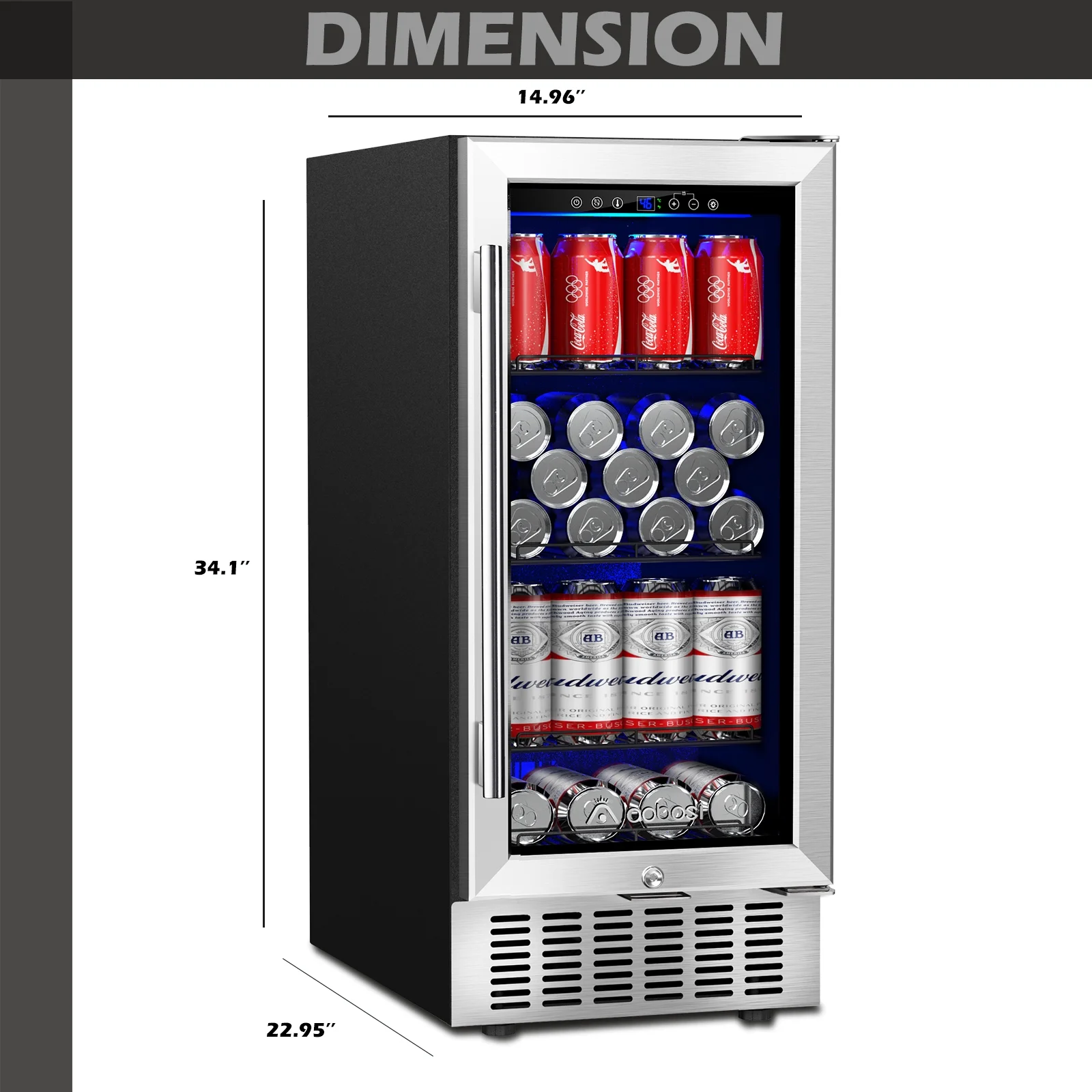 AOBOSI 15 Inch 94 Cans (12 oz.) Freestanding/Built-in Beverage Refrigerator