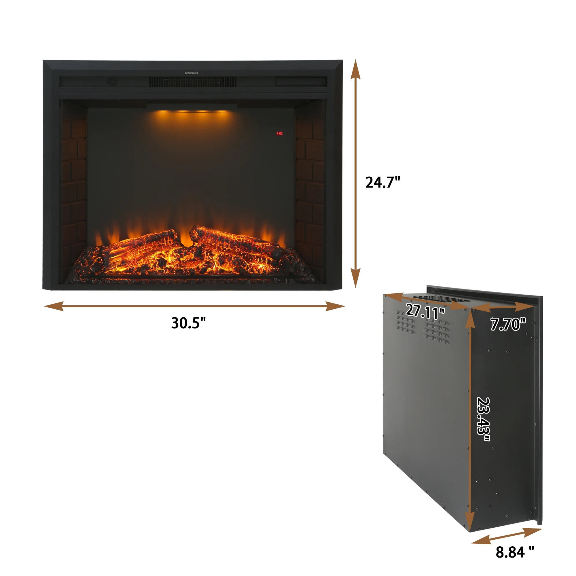 28' Electric Fireplace Insert w/ Remote Control, Timer, 5 Levels of Adjustable Brightness Flame Fireplace Heater,750/1500W Wall Fireplace Heater for Living Room,Black