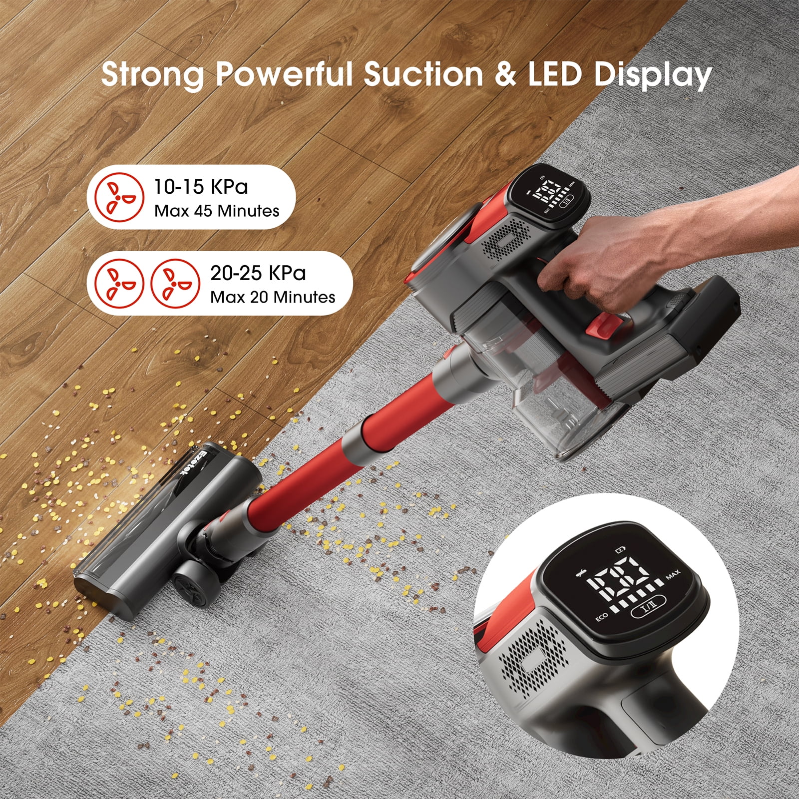 Ezetek 5 in 1 Cordless Stick Vacuum Cleaner with LED Display, with Detachable Battery, ideal for Hardfloor, Pet Hair, Carpet, Car, brand new condition