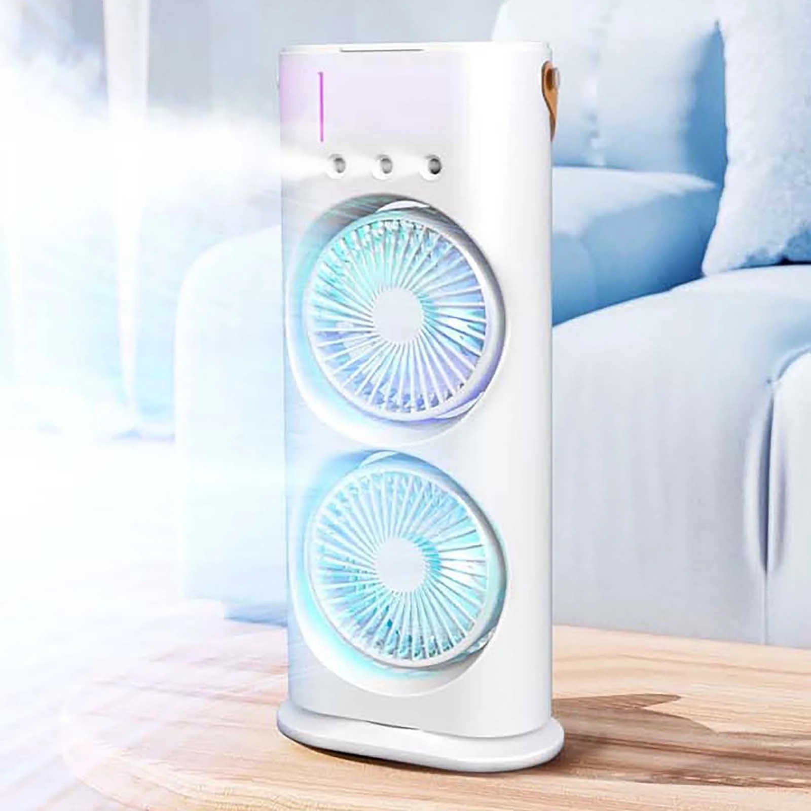 Dadatutu New Summer Household Double Head Fan Office Cool Humidification Night Light Spray Fan Outdoor Portable Cold Fan