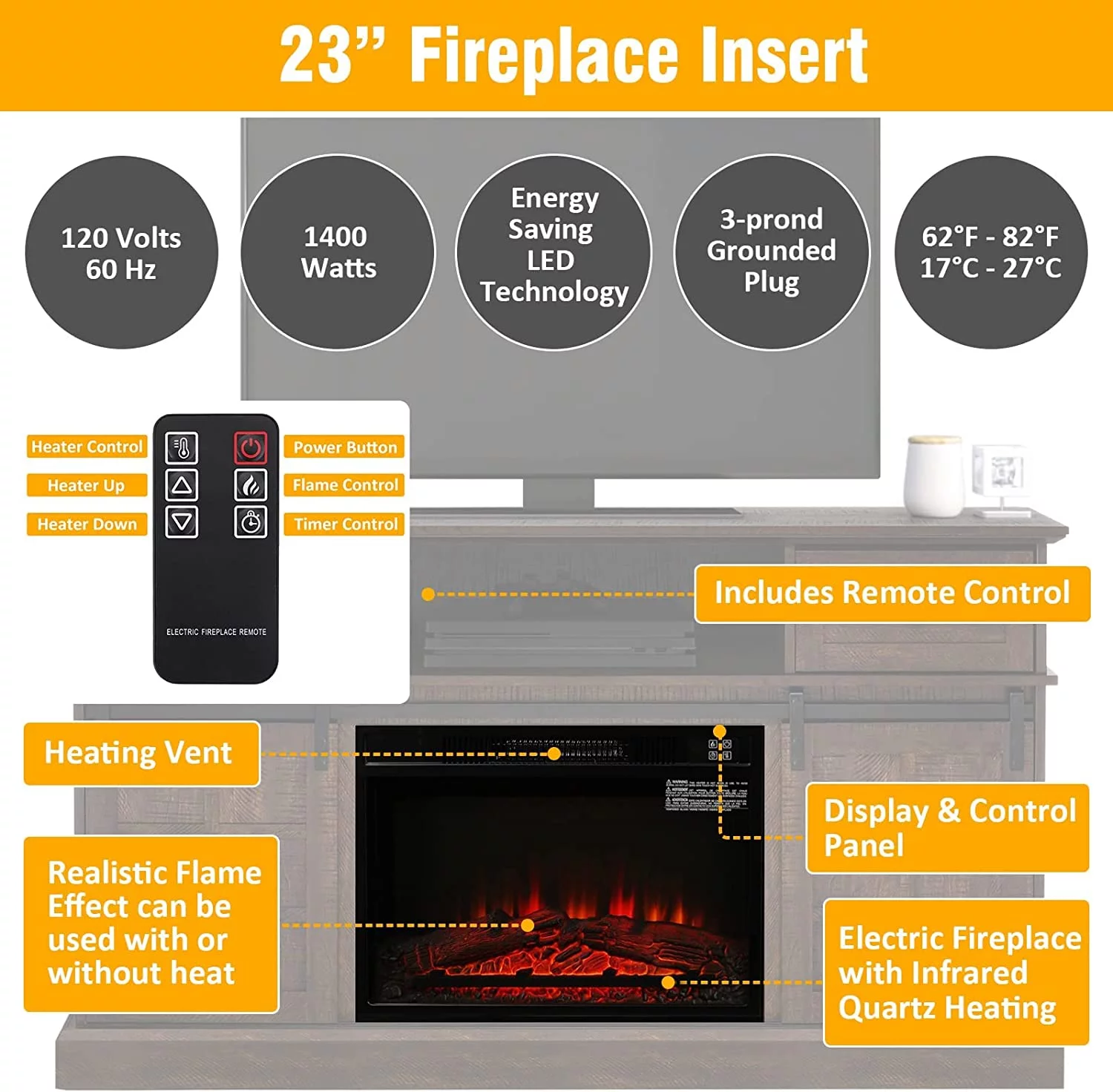 Fireplace TV Stand, Farmhouse Barn Door Entertainment Center for 65 Inch TV for Living Room, Brown