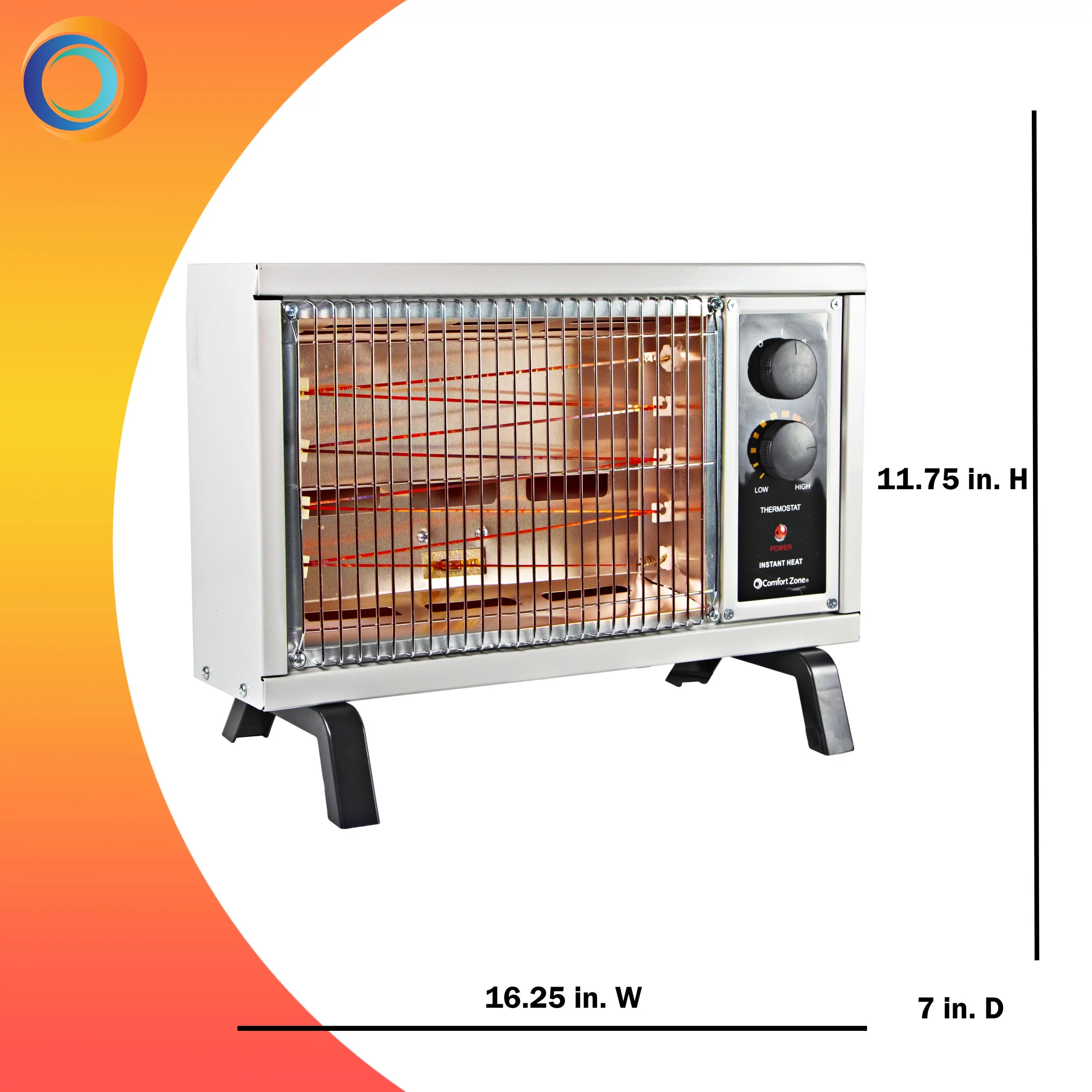 Comfort Zone 1,500-Watt Portable Electric Indoor Radiant Wire Element Space Heater with Adjustable Temperature for the Home, Patio, or Office, Up to 1000 Square Feet, White