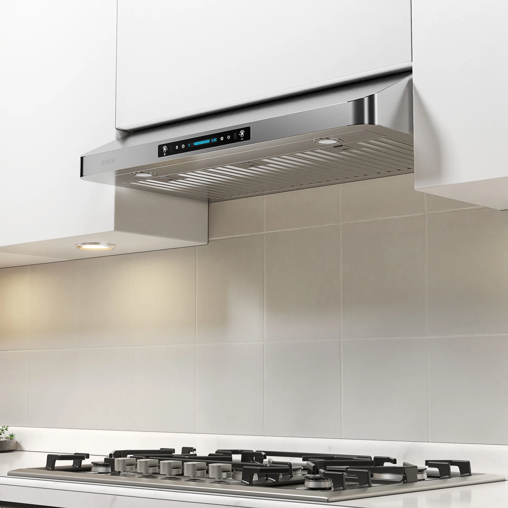 IKTCH Under Cabinet Range Hoods 36 Inch with 900-CFM, 4 Speed Gesture Sensing&Touch Control Panel, Stainless Steel Kitchen Vent with 2 Pcs Baffle Filters