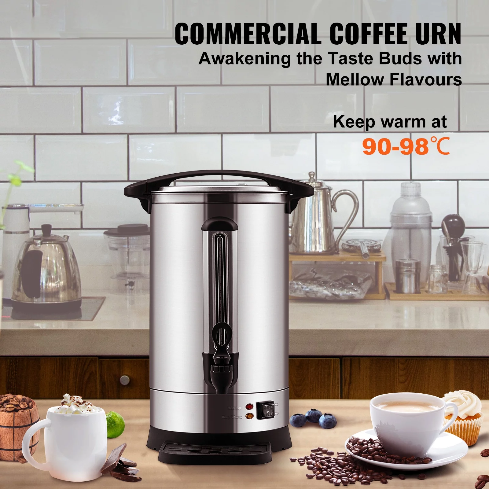 BENTISM Commercial Coffee Urn 65 Cup Stainless Steel Coffee Dispenser Fast Brew