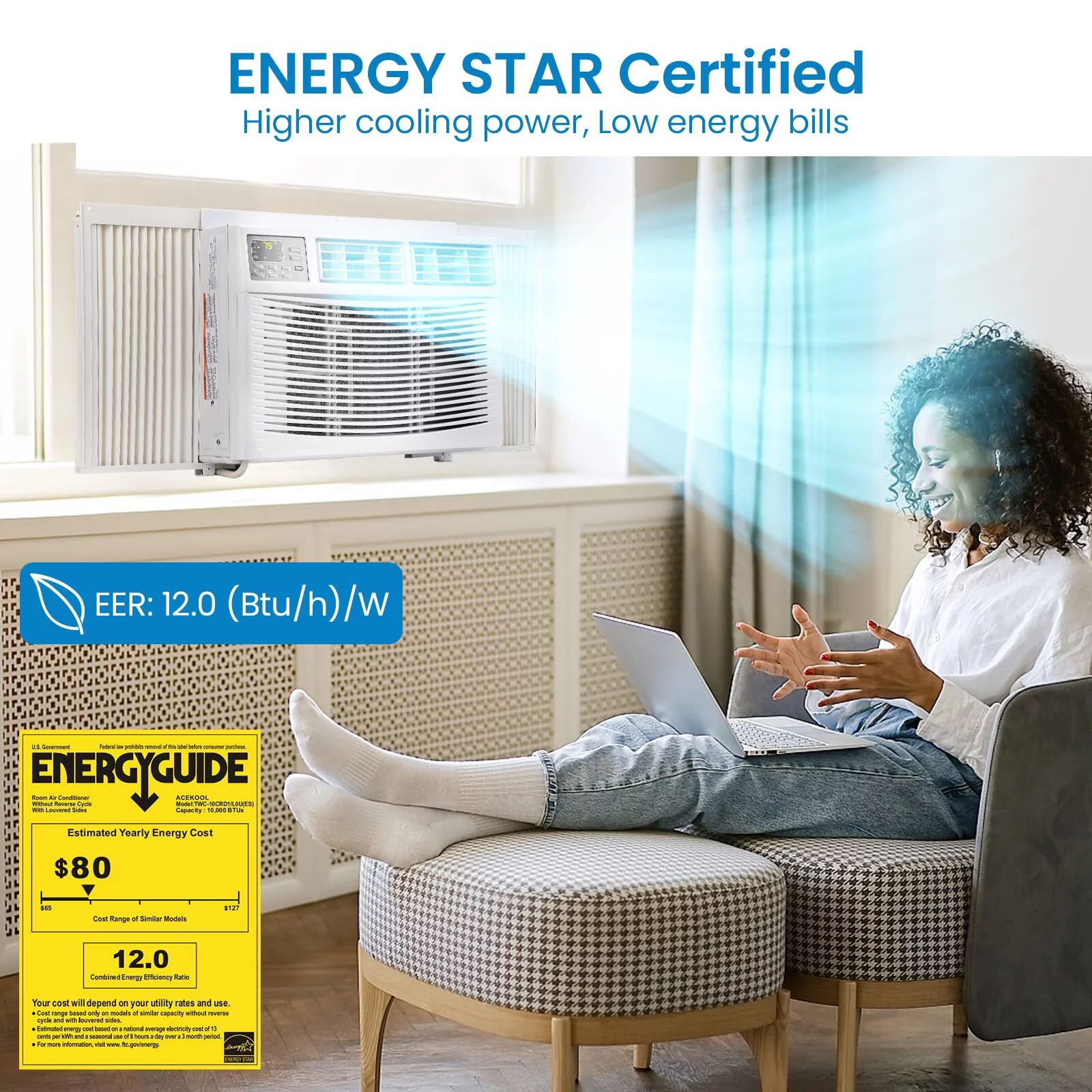 Emorefun Window-Mounted Air Conditioner 10,000 BTU with APP/Remote Control, White