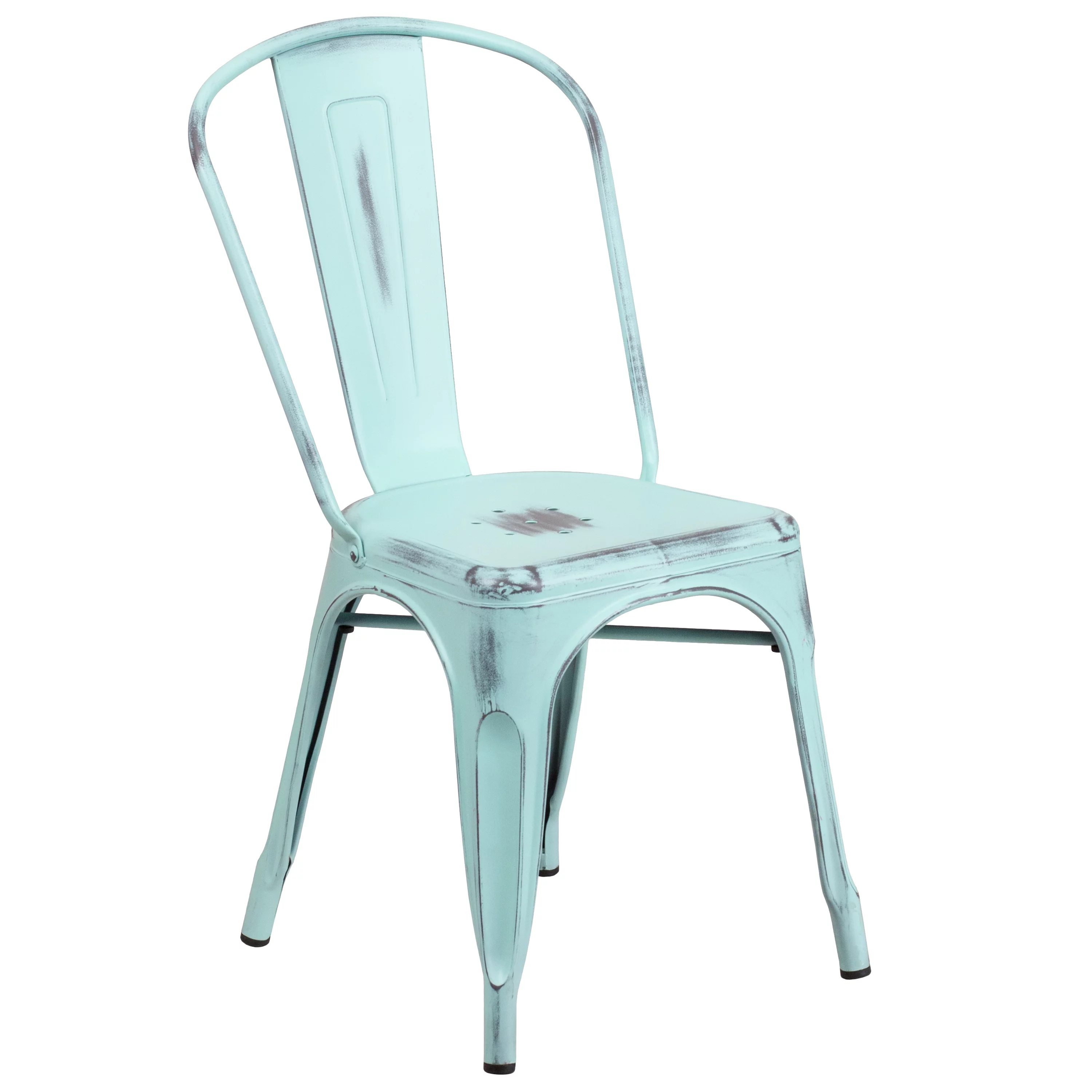 Flash Furniture Commercial Grade Distressed Green-Blue Metal Indoor-Outdoor Stackable Chair