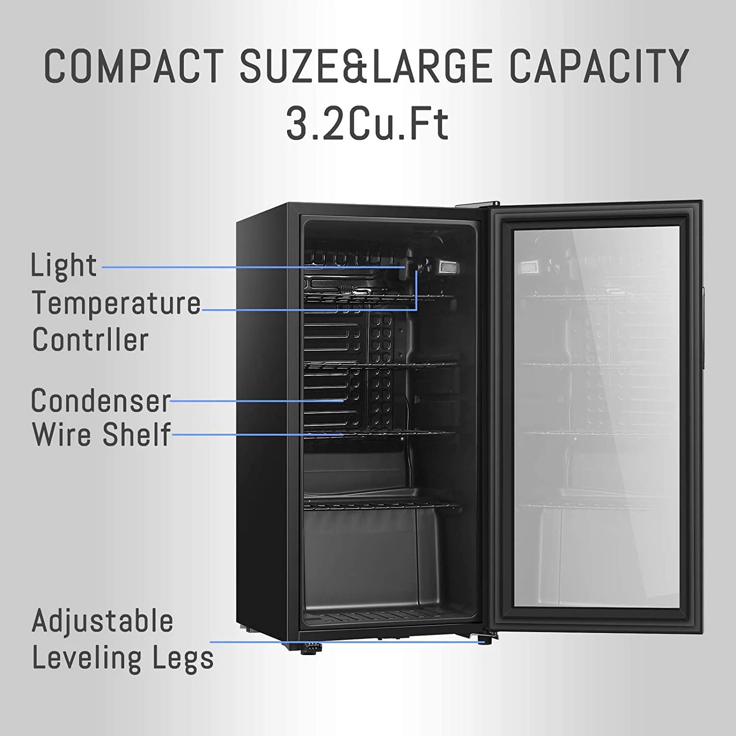 Beverage Refrigerator With 105 Can,Freestanding Beverage Cooler For Office, Bar,Home|Double Glass Door&Adjustable Shelving