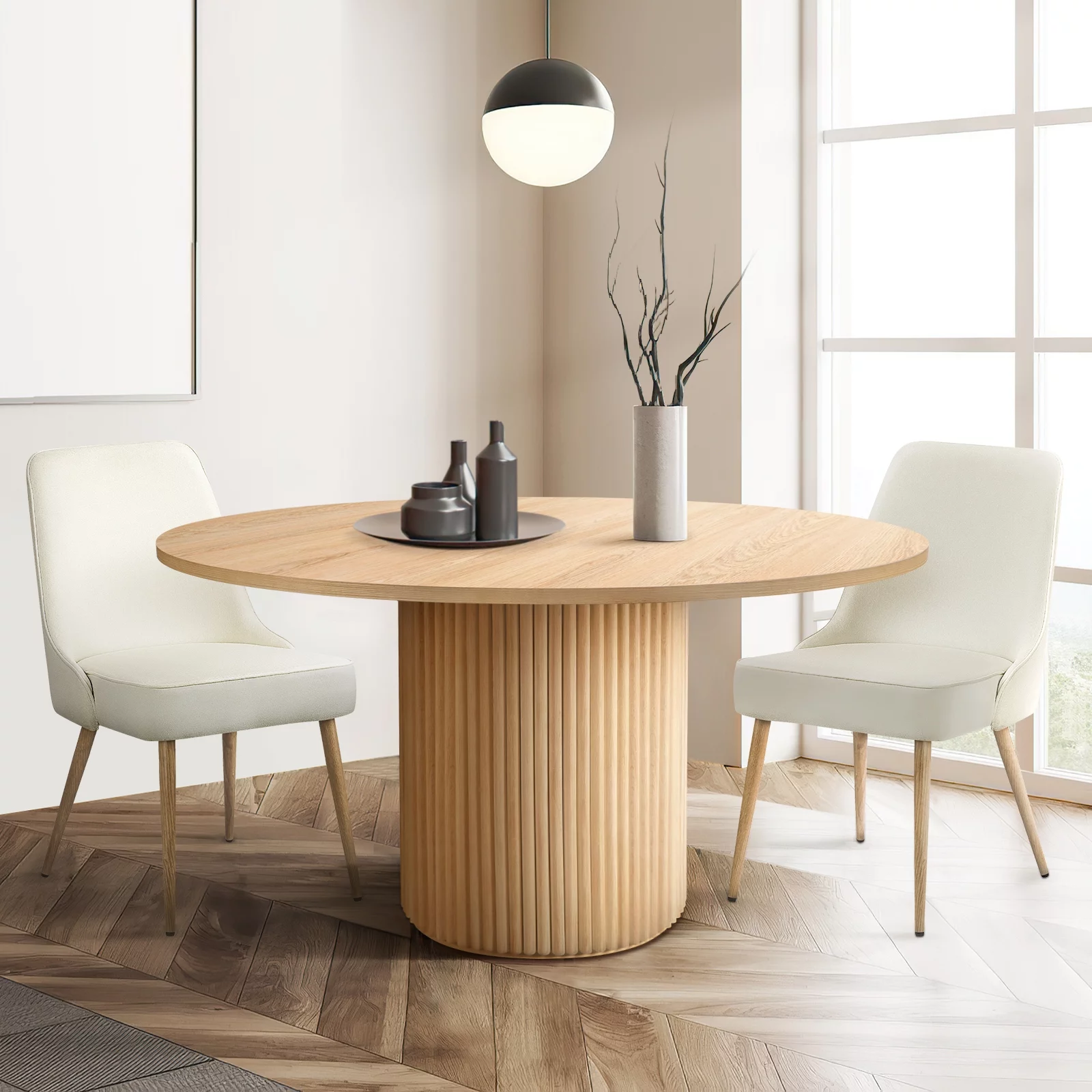 Kithkasa 40' Round Dining Kitchen Table,Ash Solid Wood,4 to 6 Persons,Natural