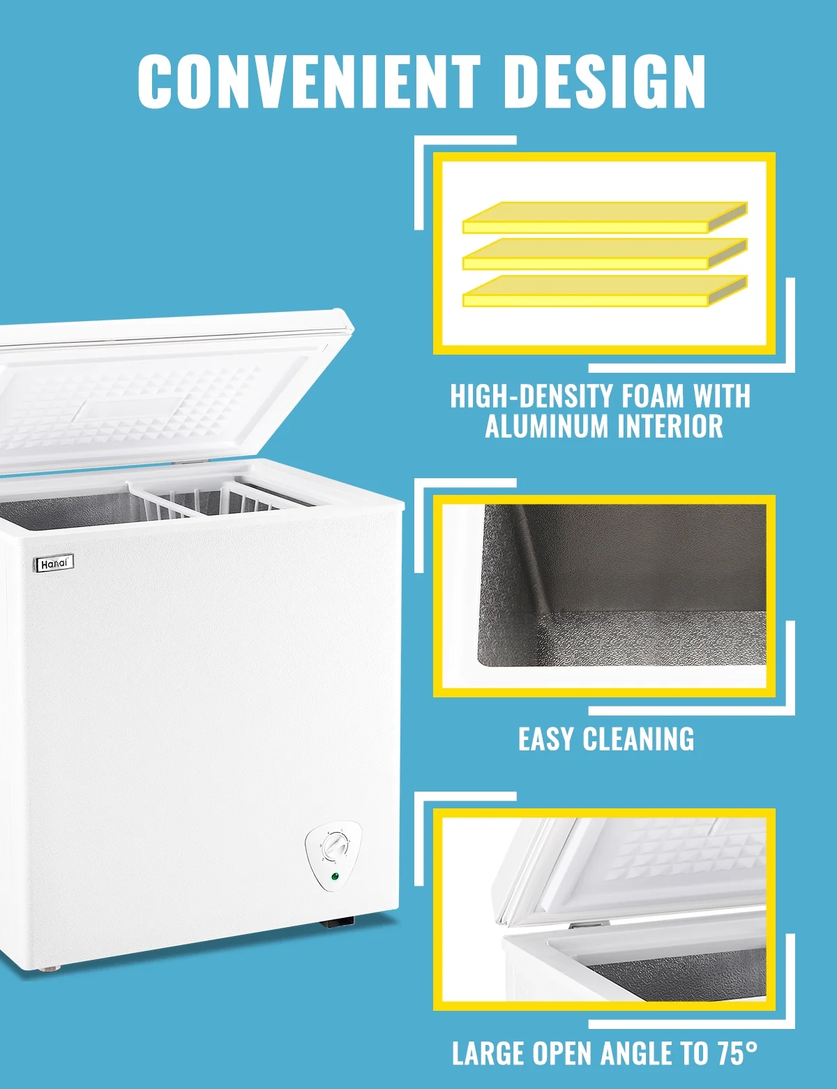5.0 Cubic Feet Small Deep Freezers with Removable Storage Basket Compact Chest Freezer White