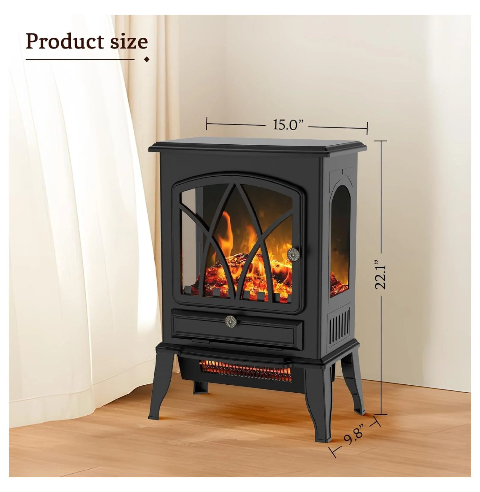 Freestanding Infrared Electric Fireplace Heater Fireplace Stove Heater, 1000W/1500W