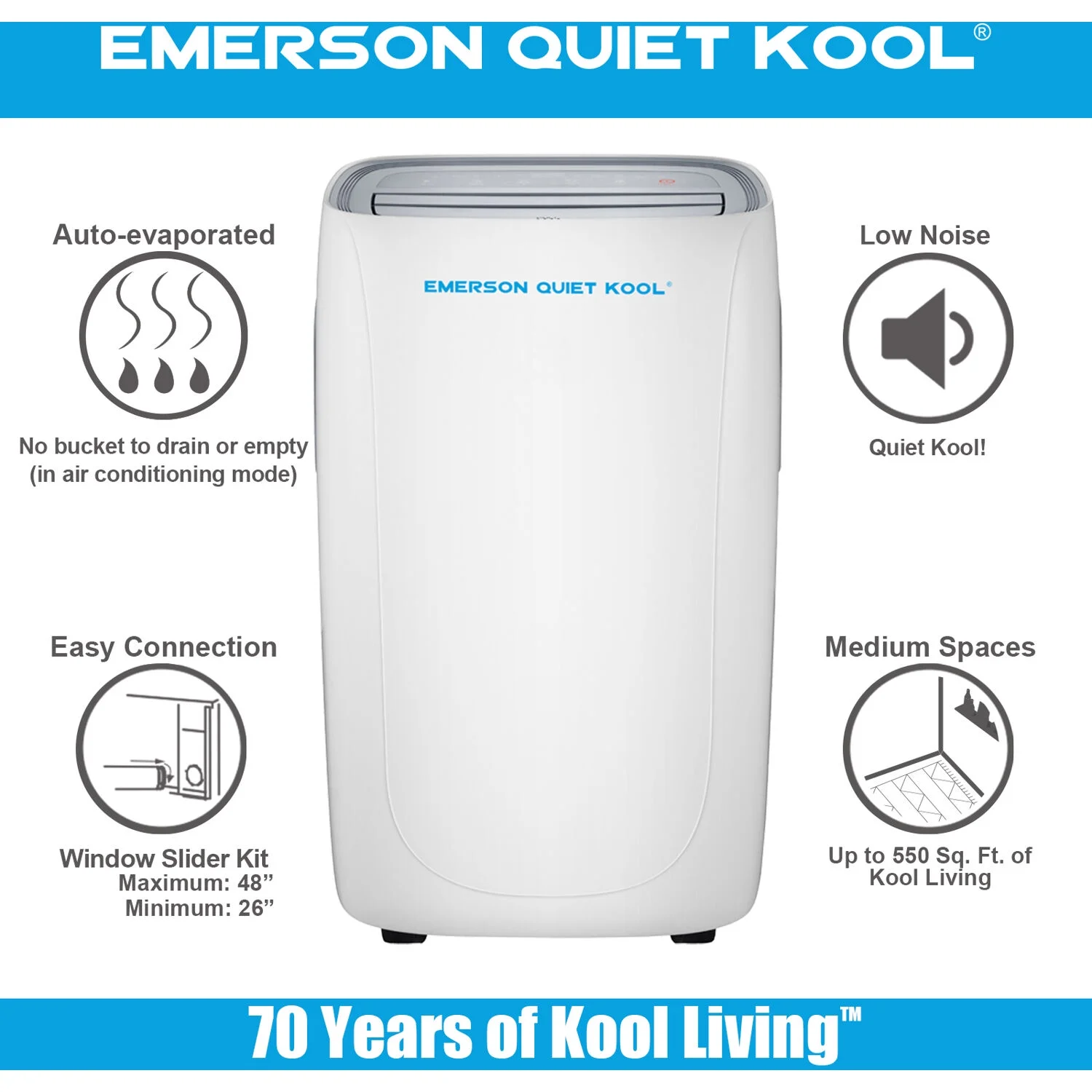 Emerson Quiet Kool SMART Portable Air Conditioner with Remote, Wi-Fi, and Voice Control for Rooms up to 550-Sq. ft.