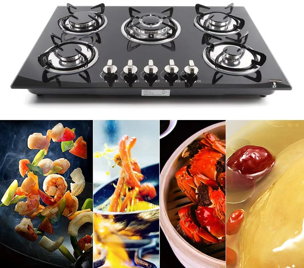 30'Gas Cooktop 5 Burners Gas Stove Cooktop NG Gas Stove Black for Kitchen