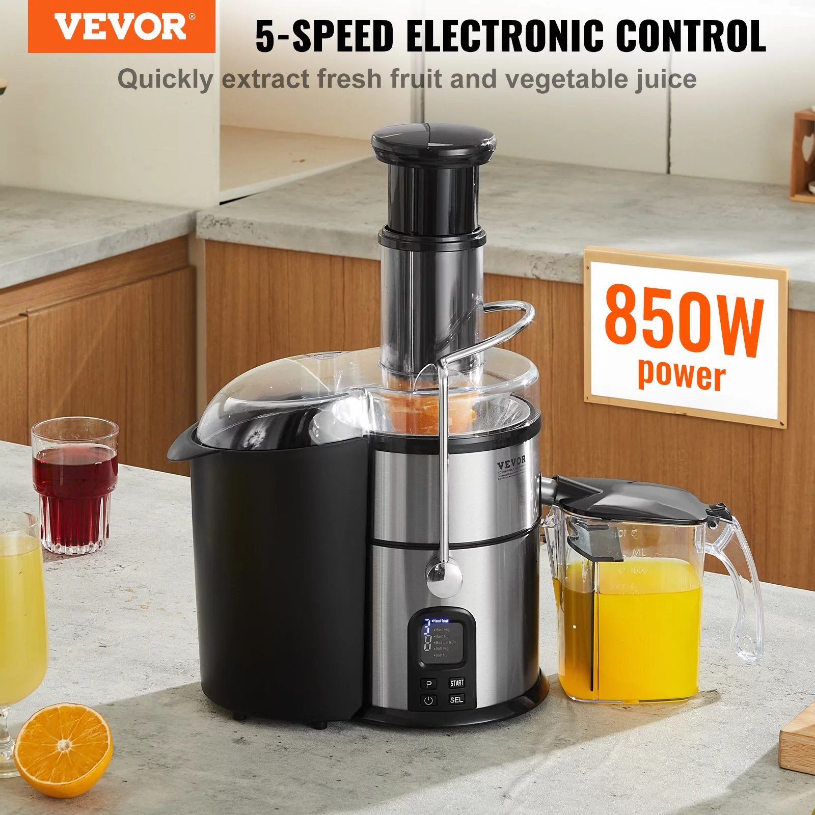 BENTISM Centrifugal Juicer Machine Fruits Vegetables Juice Extractor 850W 5 Speeds