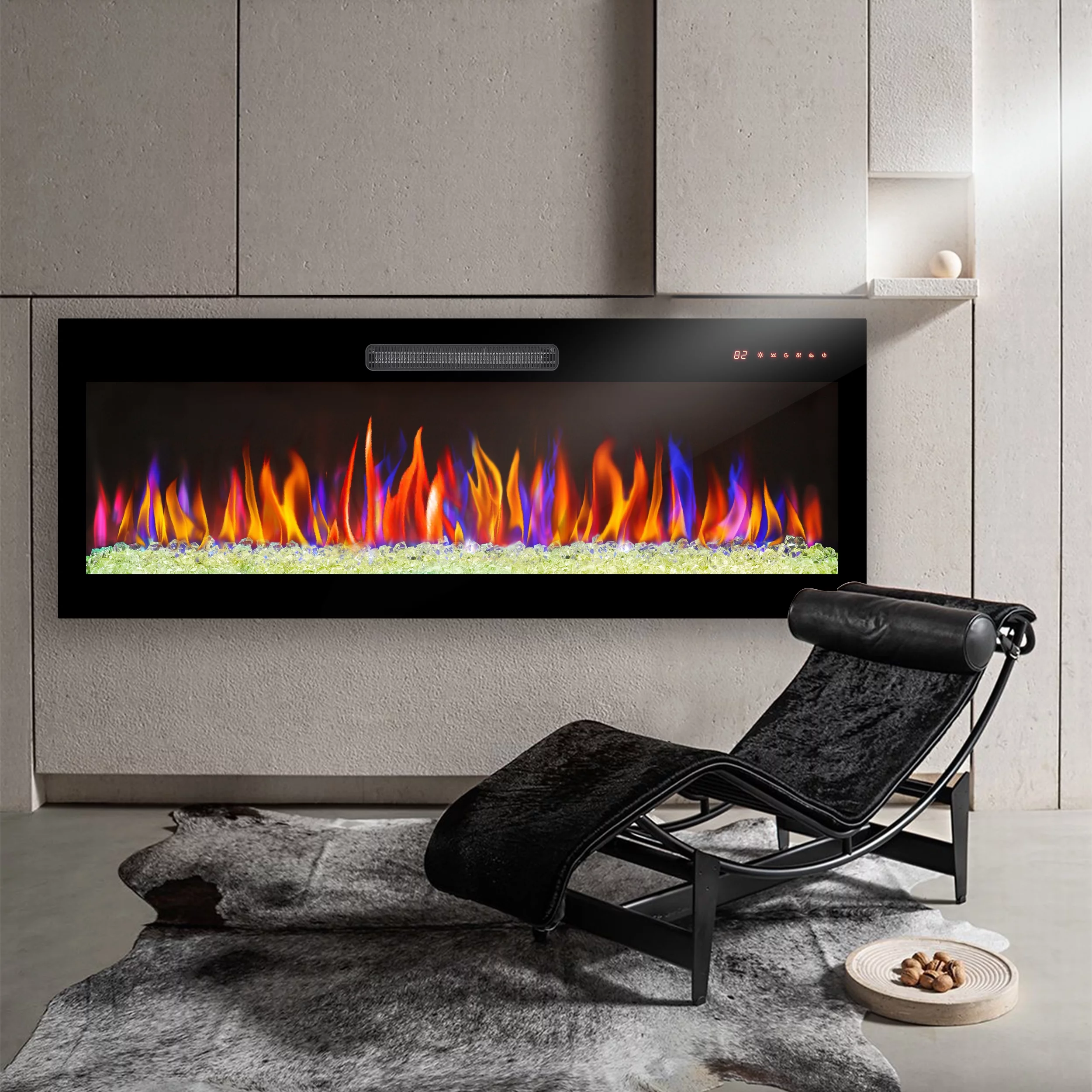 Greenpod 42' Electric Fireplace Recessed and Wall Mounted, 1500W Fireplace Heater and Linear with 16 Adjustable Flame Colors/Timer/Touch Screen/Remote Control