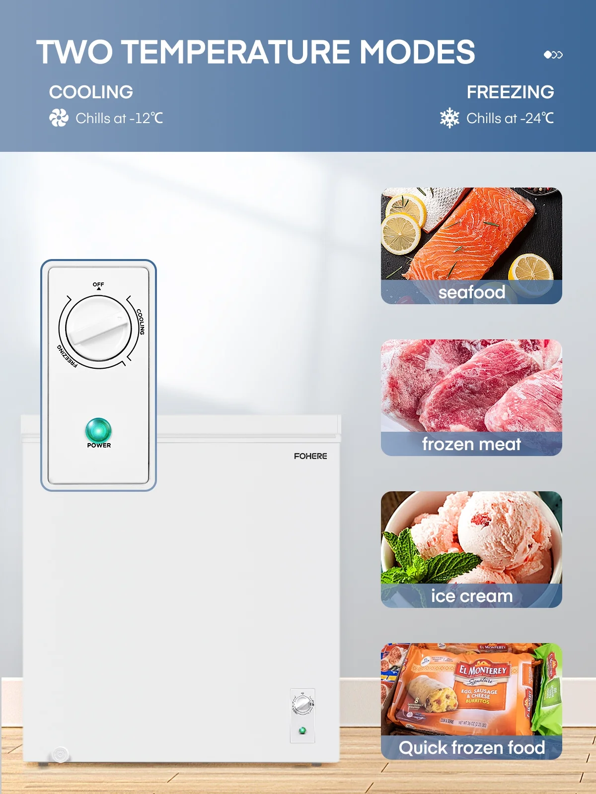 Chest Freezer 7 cu.ft, Fohere Compact Deep Freezer with 3 Removable Baskets, for Home Kitchen Office