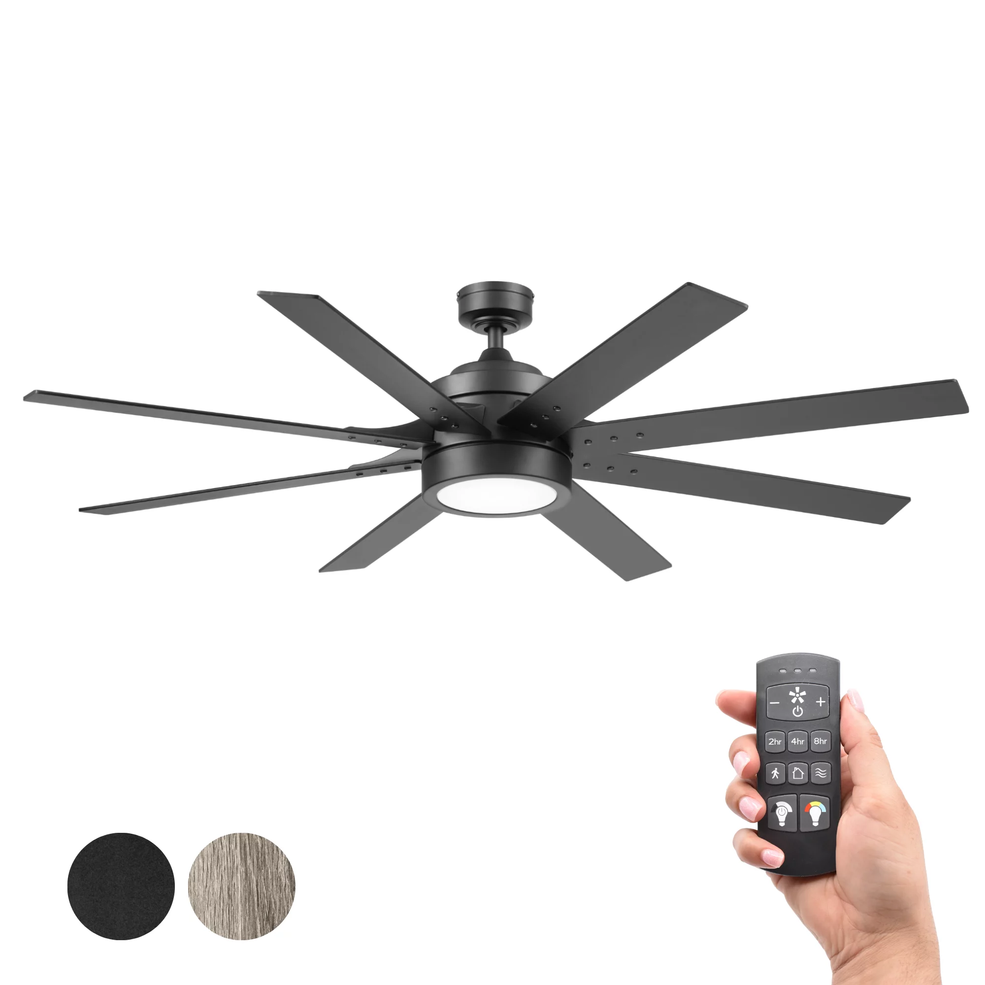 Better Homes & Gardens 62' Black Indoor Ceiling Fan with Color Changing Light, 8 Blades, Remote Control & Reverse Airflow