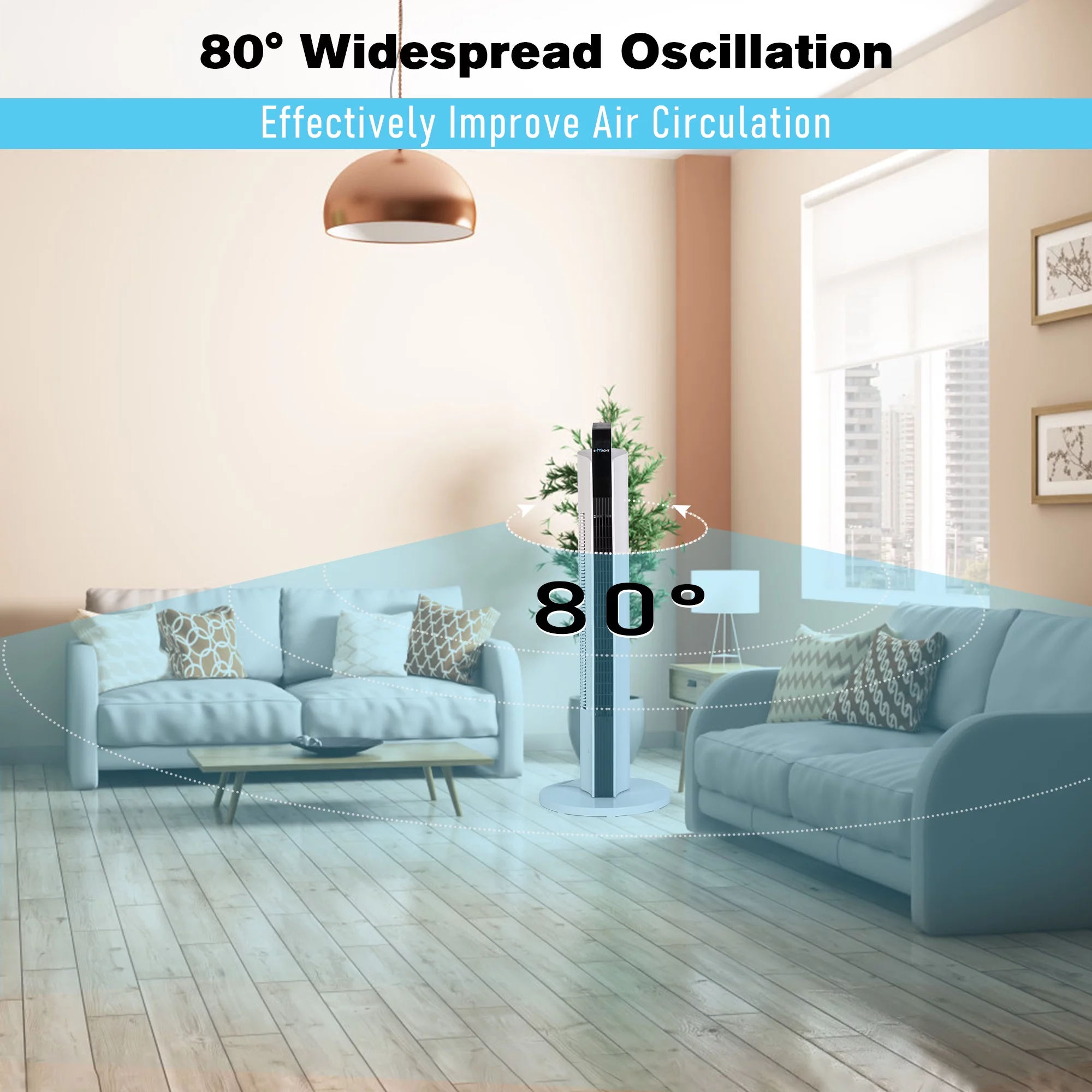 35-inch Oscillating Tower Fan for Home Room Office, Air Conditioner Fan with 3 Speeds & 3 Modes, 80�� Oscillating Bladeless Standing Floor Fans with 8H Timer|Remote Control|LED Display