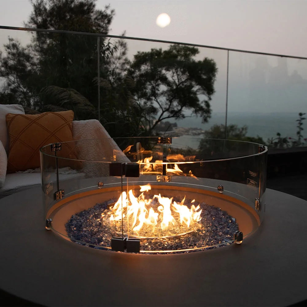 Elementi Plus Glass Wind Screen Outdoor Firepit Bowl Wind Guard Round Clear Fire Pit Glass Guard Fireplace Screen Tempered Glass Wind Shield Firepit Accessories - 25.4 x 25.4 Inches