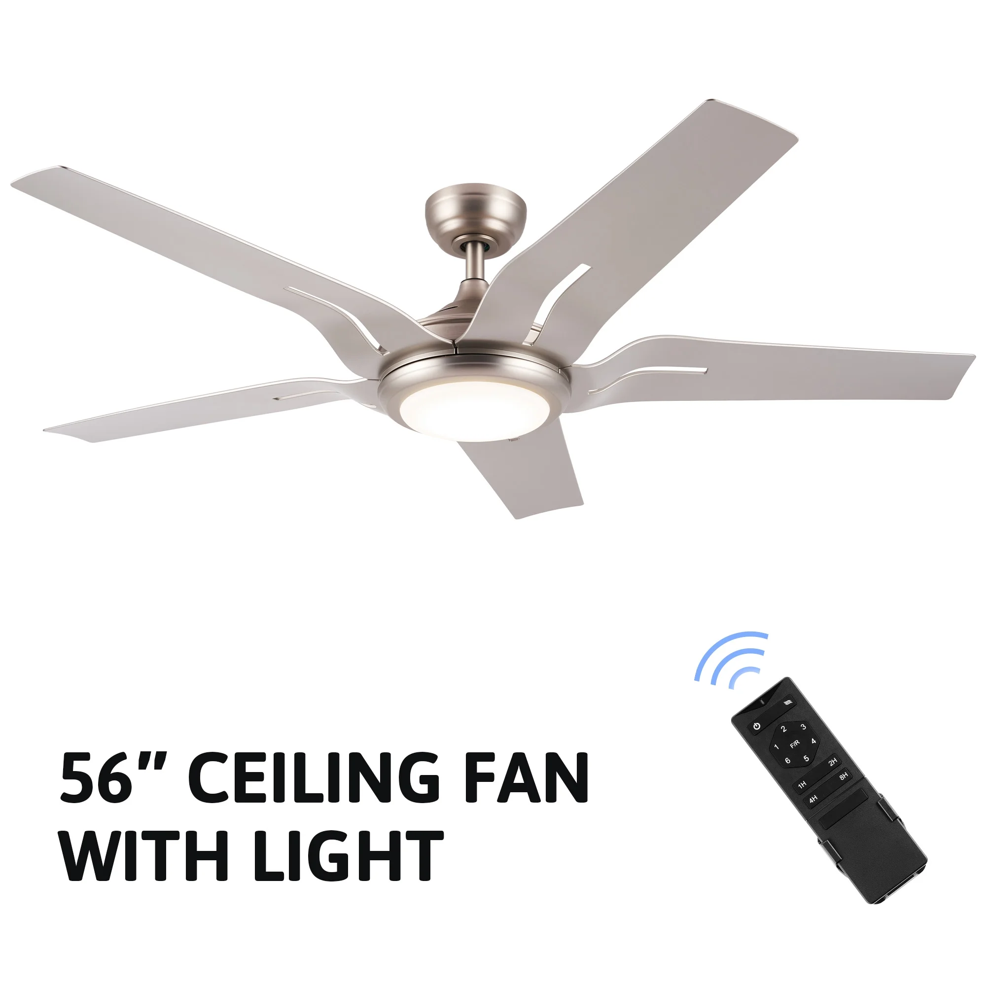 56-Inch Contemporary Ceiling Fan with Five Silver ABS Blades and White Glass LED Light Kit (15W 3000K) Brushed Nickel Finish Remote Control