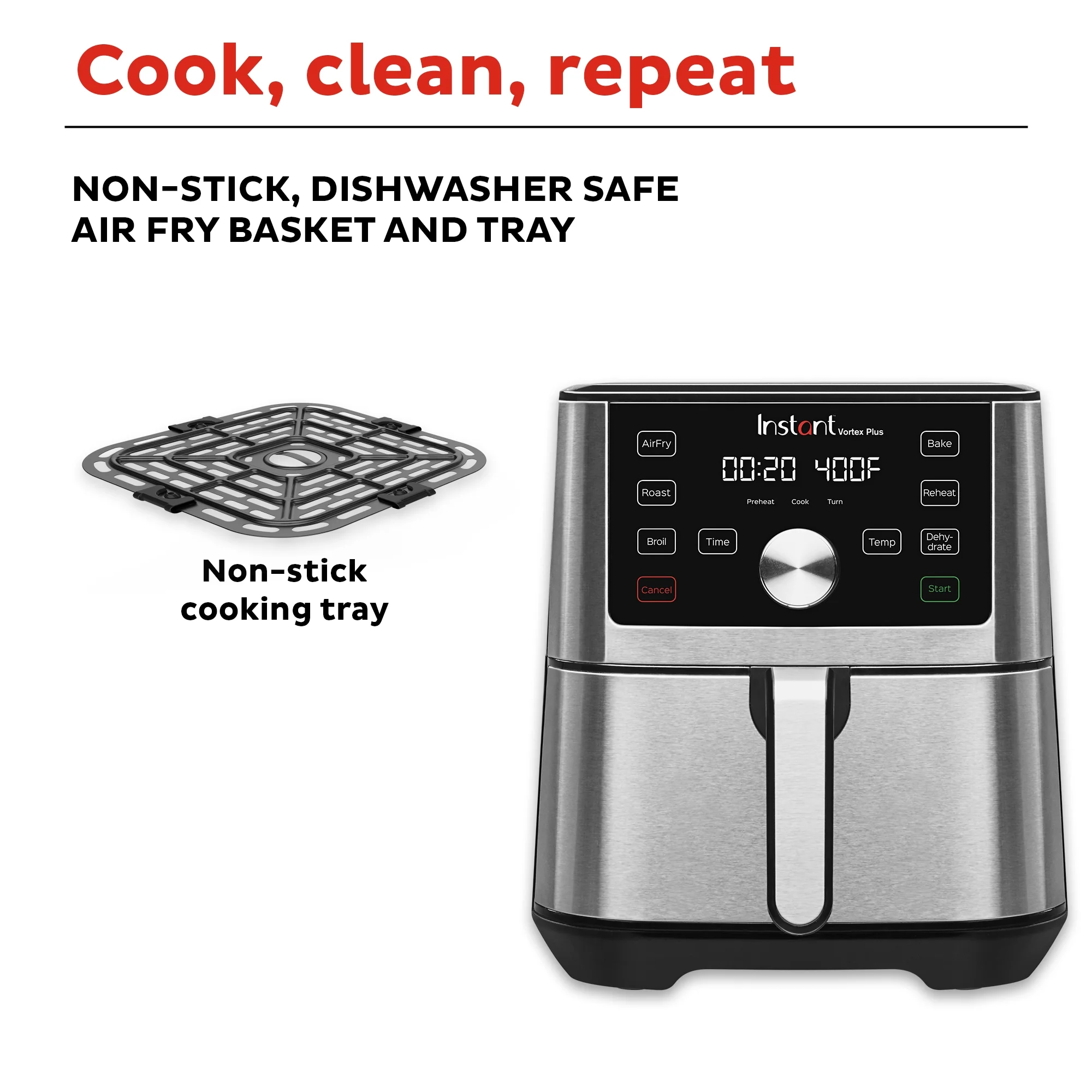 Instant Vortex Plus 4-Quart Air Fryer Single Basket, Stainless Steel