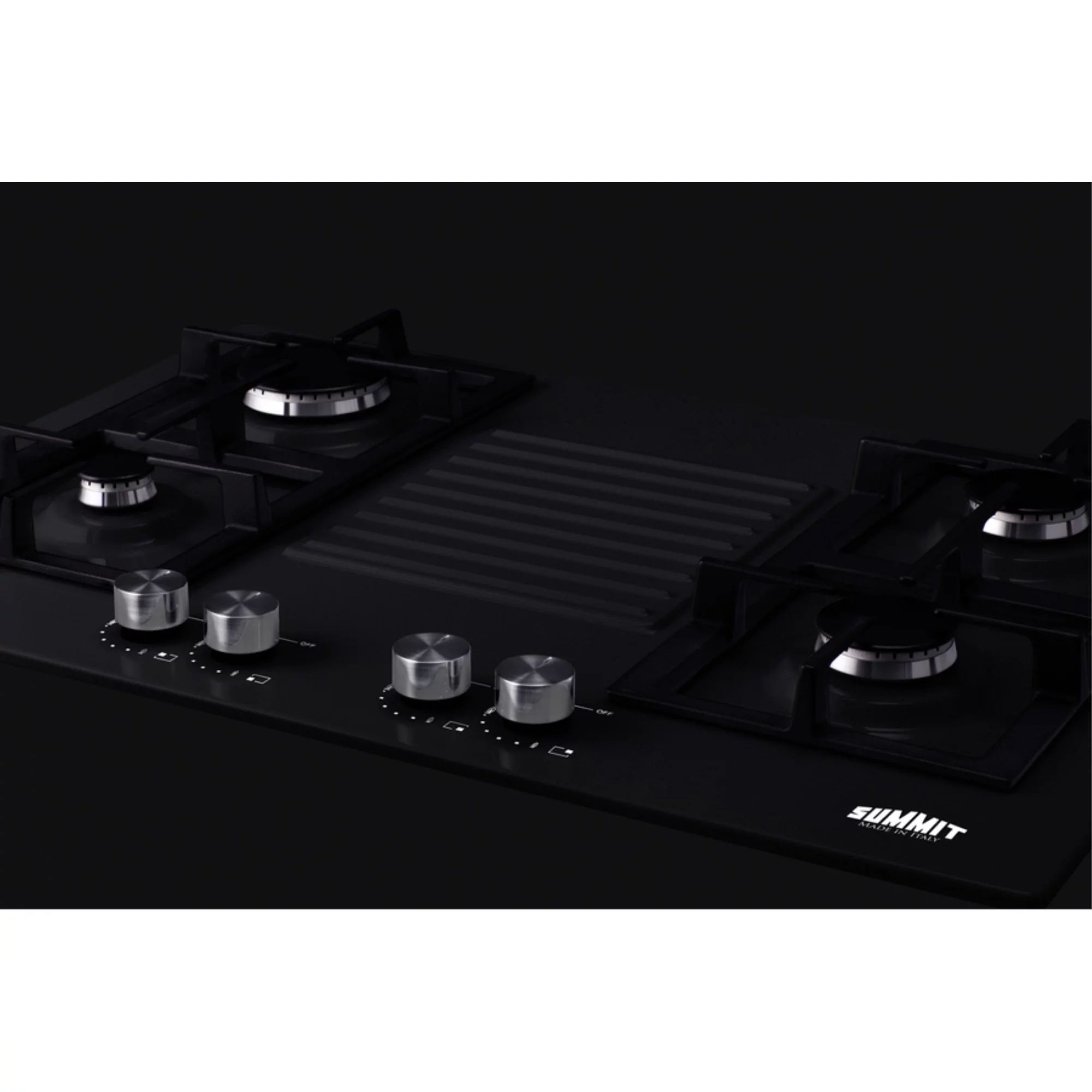 30' wide 4-burner gas cooktop in black with sealed burners and cast iron grates