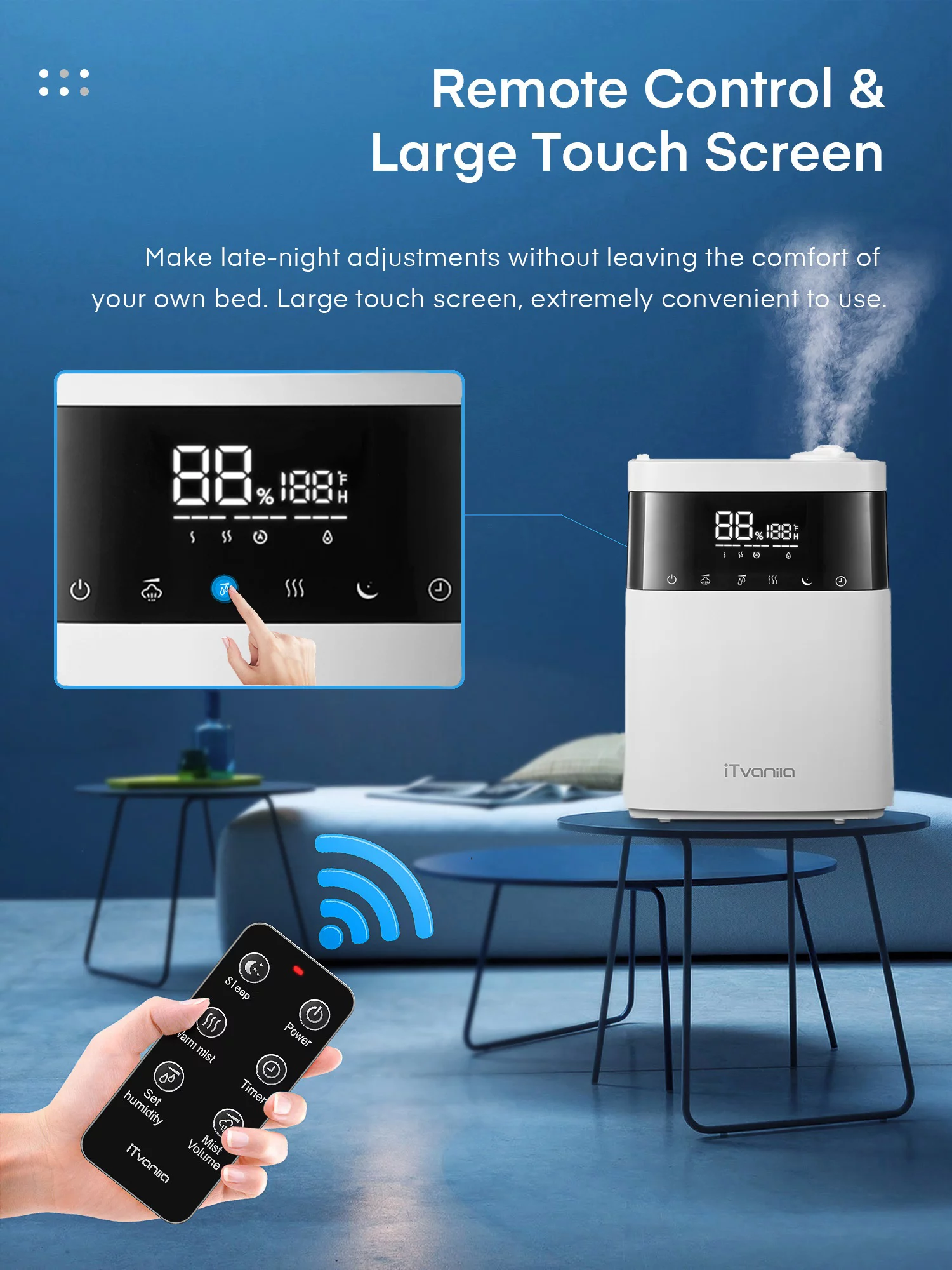 iTvanila Humidifiers, 5.5L Warm and Cool Mist Humidifier for Bedroom with Customized Humidity, Essential Tray, Sleep Mode, and 12H Timer, for Living Room, Office and Baby Room (White)