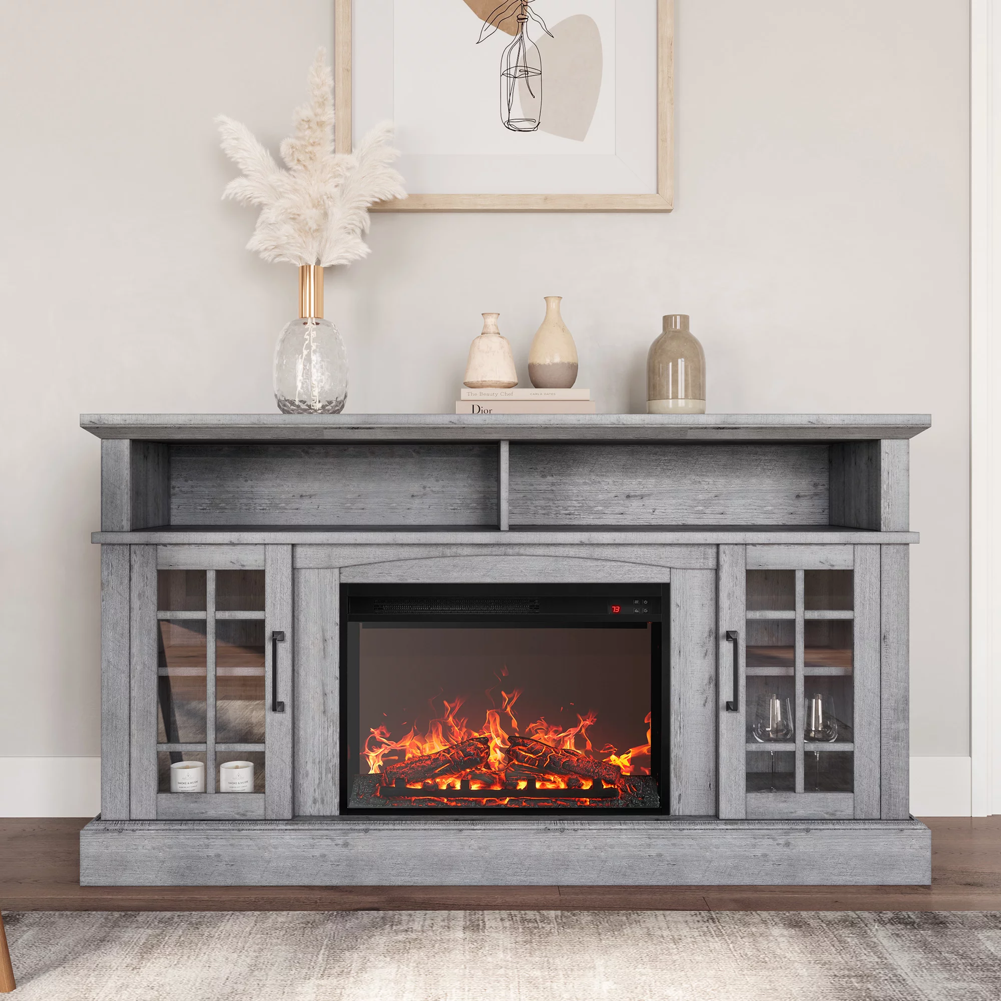 BELLEZE 58' TV Stand with 23' Electric Fireplace, Fireplace TV Console for TVs up to 65