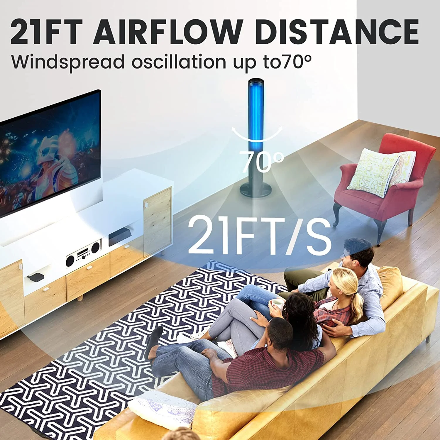 Blarity Tower Fan, 40' Oscillating Bladeless Floor Fan, LED Display, Quiet Cooling Fan for Home