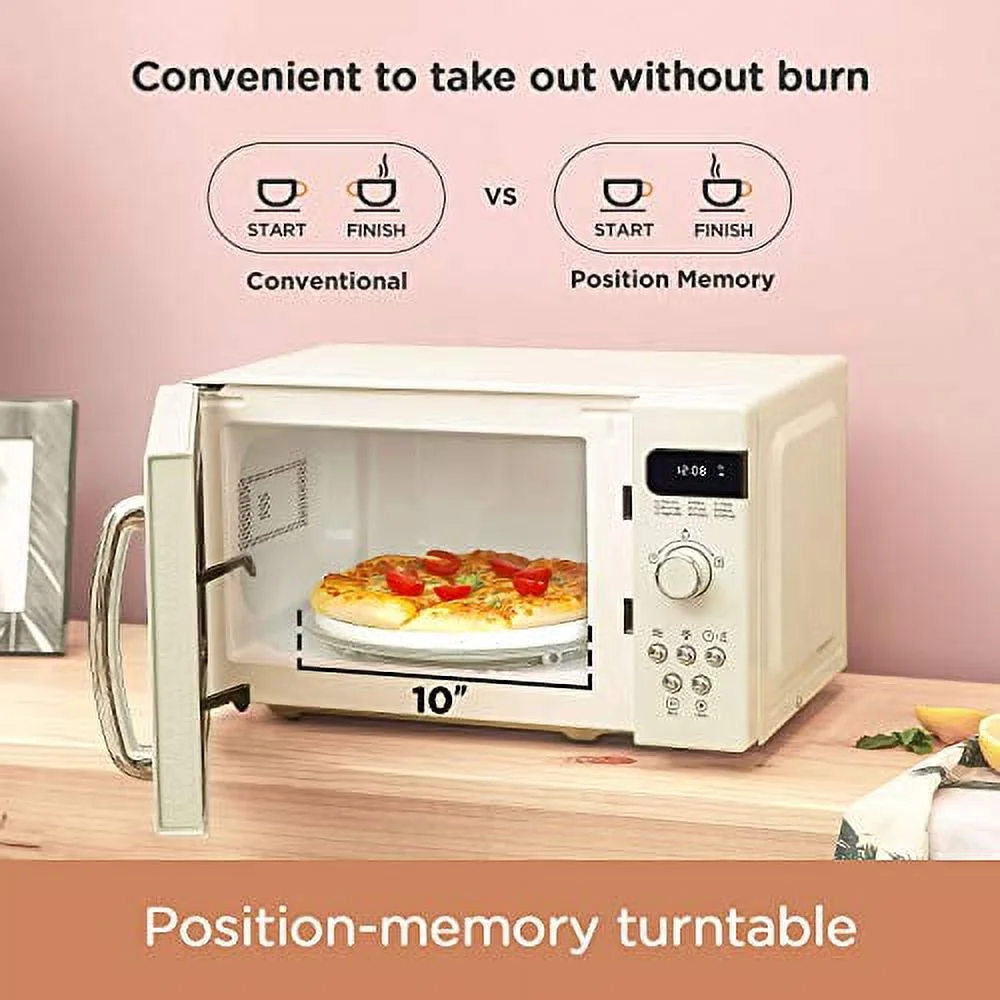 COMFEE' Retro Small Microwave Oven W Compact Size 9 Preset Menus, Position-Memory Turntable Mute Function, Countertop Microwave Perfect For Small Spaces 0.7 Cu Ft/700W Cream AM720C2RA-A Retro Apricot