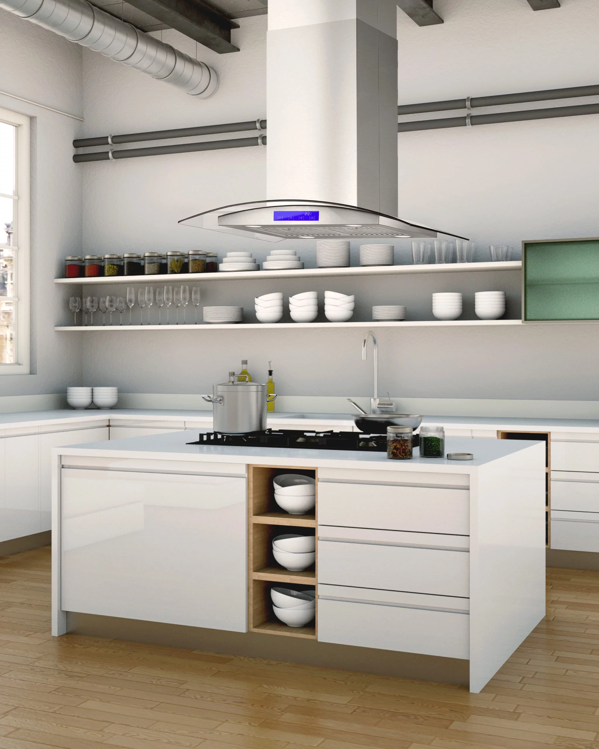Cosmo 30 in. Ductless Island Range Hood in Stainless Steel with LED Lighting and Carbon Filter Kit for Recirculating