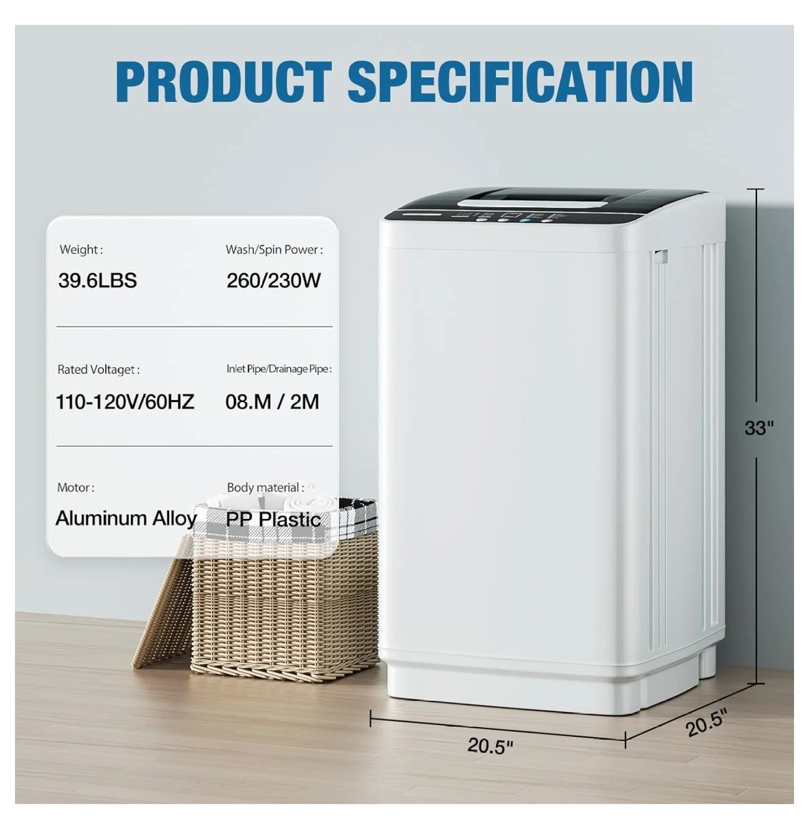 Full Automatic Washing Machine,1.77 Cu.ft Compact Laundary Washer,10 Programs 5 Water Levels with LED Display&Child Lock,2-in-1 Portable Washer and Spin Dryer Combo for Home,Apartment,RV