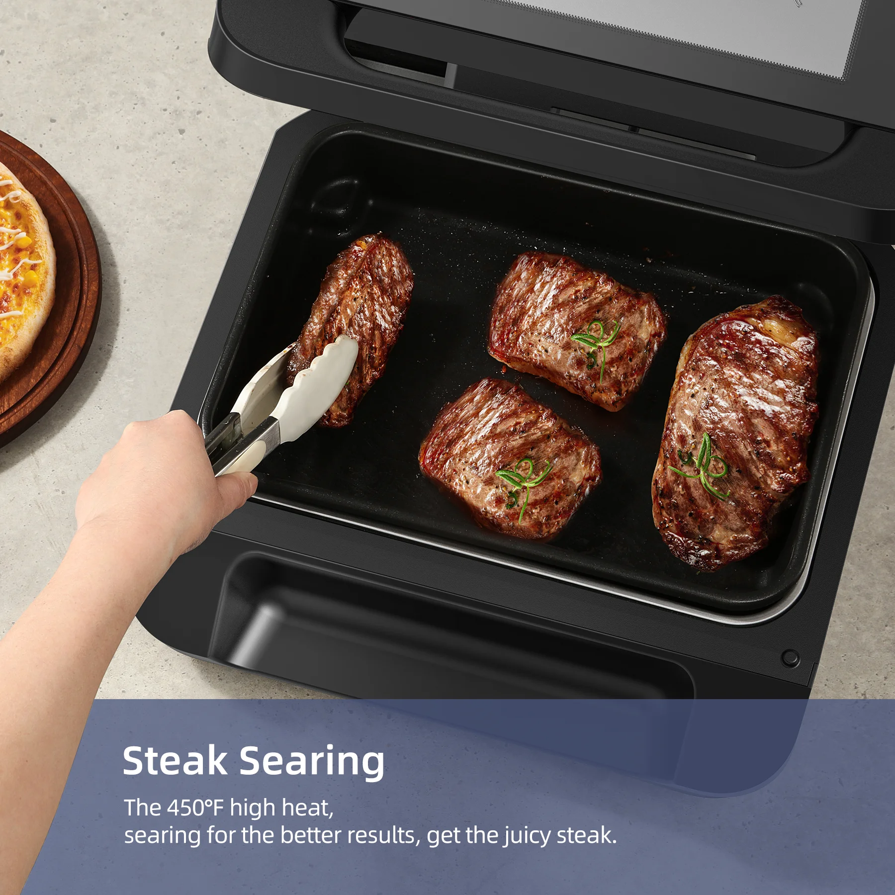 KLOUDIC Smart Indoor Grill & Air Fryer Combo, Smokeless Electric Countertop Griddle, with Removable Non-Stick 1700W, Black