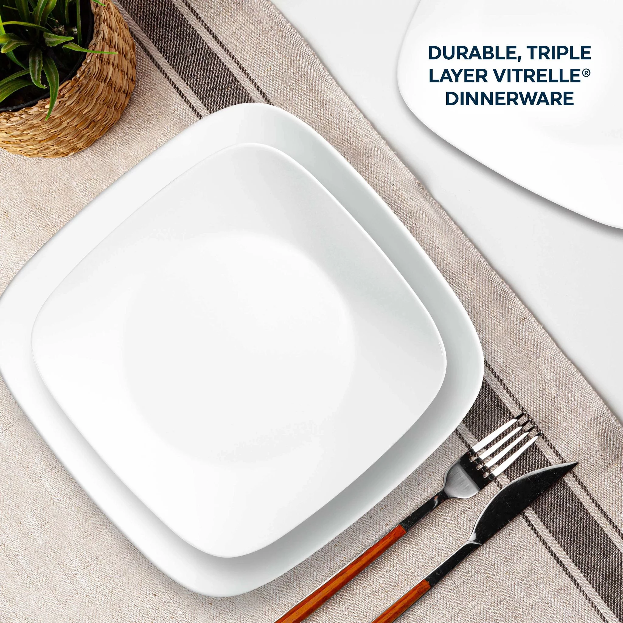Corelle Vivid White 16-piece Square Dinnerware Set, Service for 4