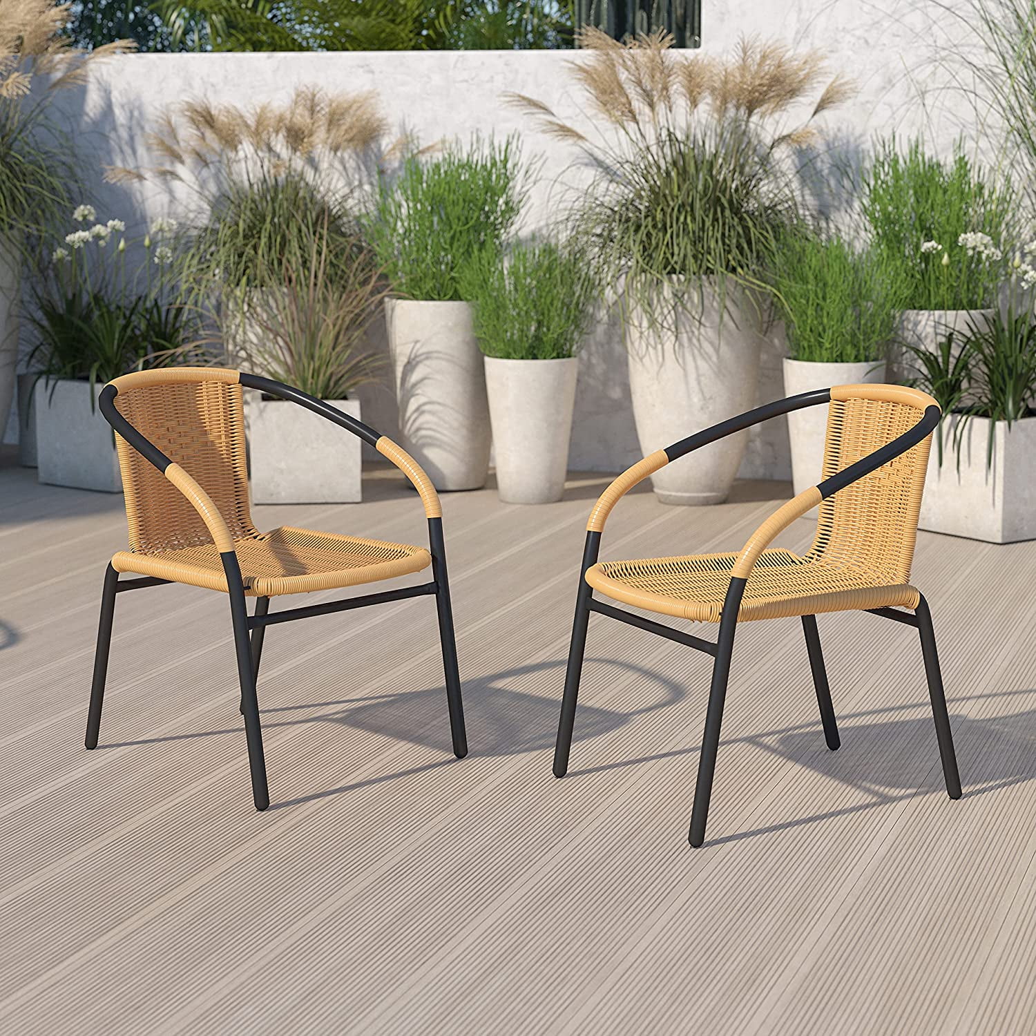 4 Pack Black Rattan Indoor-Outdoor Restaurant Stack Chair