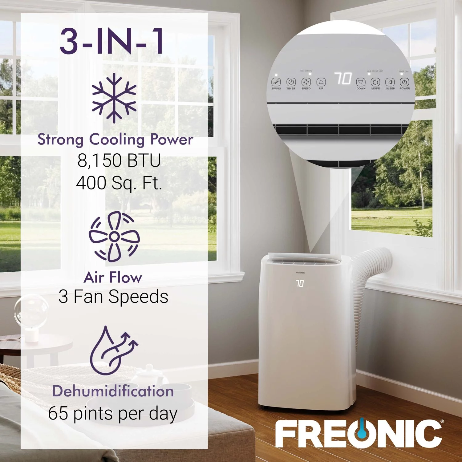 Freonic 8,150 BTU (12,000 BTU ASHRAE) 230V 450 Sq ft Portable Air Conditioner,White, KSTAT10-2C