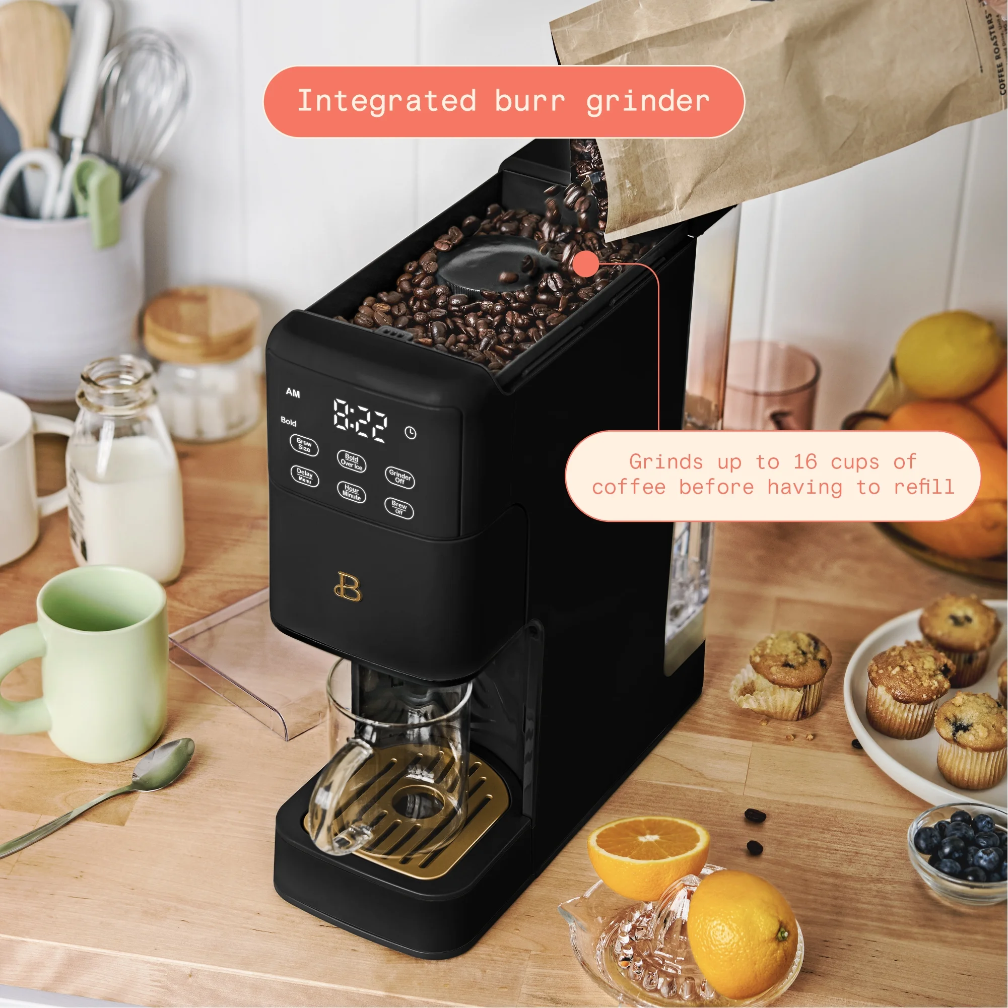 Beautiful Perfect Grind? Programmable Single Serve Coffee Maker, Black Sesame by Drew Barrymore