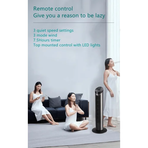 Cergrey 29 Inch 90 Degree Oscillating Tower Fan, Top Mounted Remote, 3 Speeds Mode & 38dB Low Noise Operating, 7.5H Timing, Black