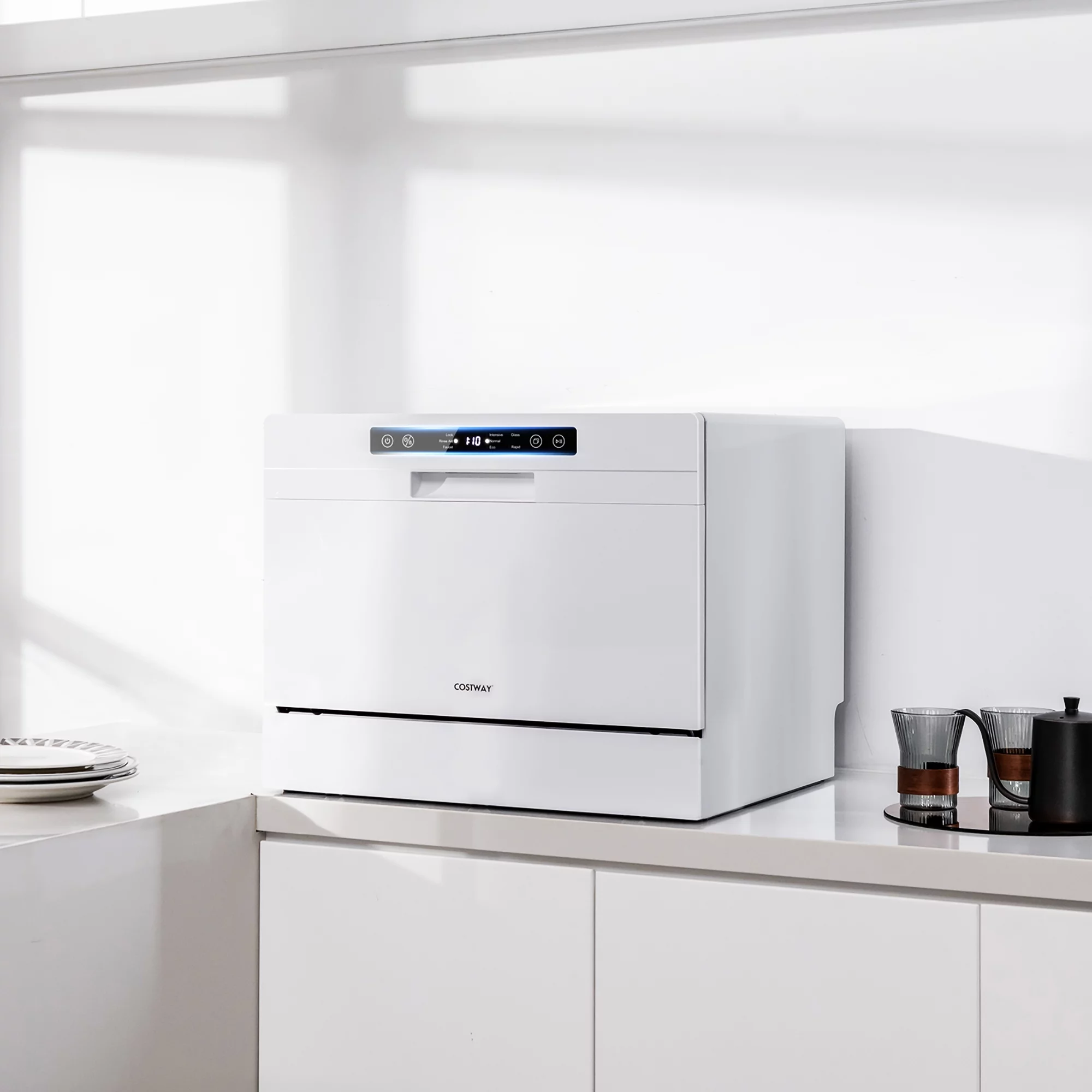 Costway Compact Countertop Dishwasher 6 Place Settings w/ 5 Washing Programs & 24H Timer