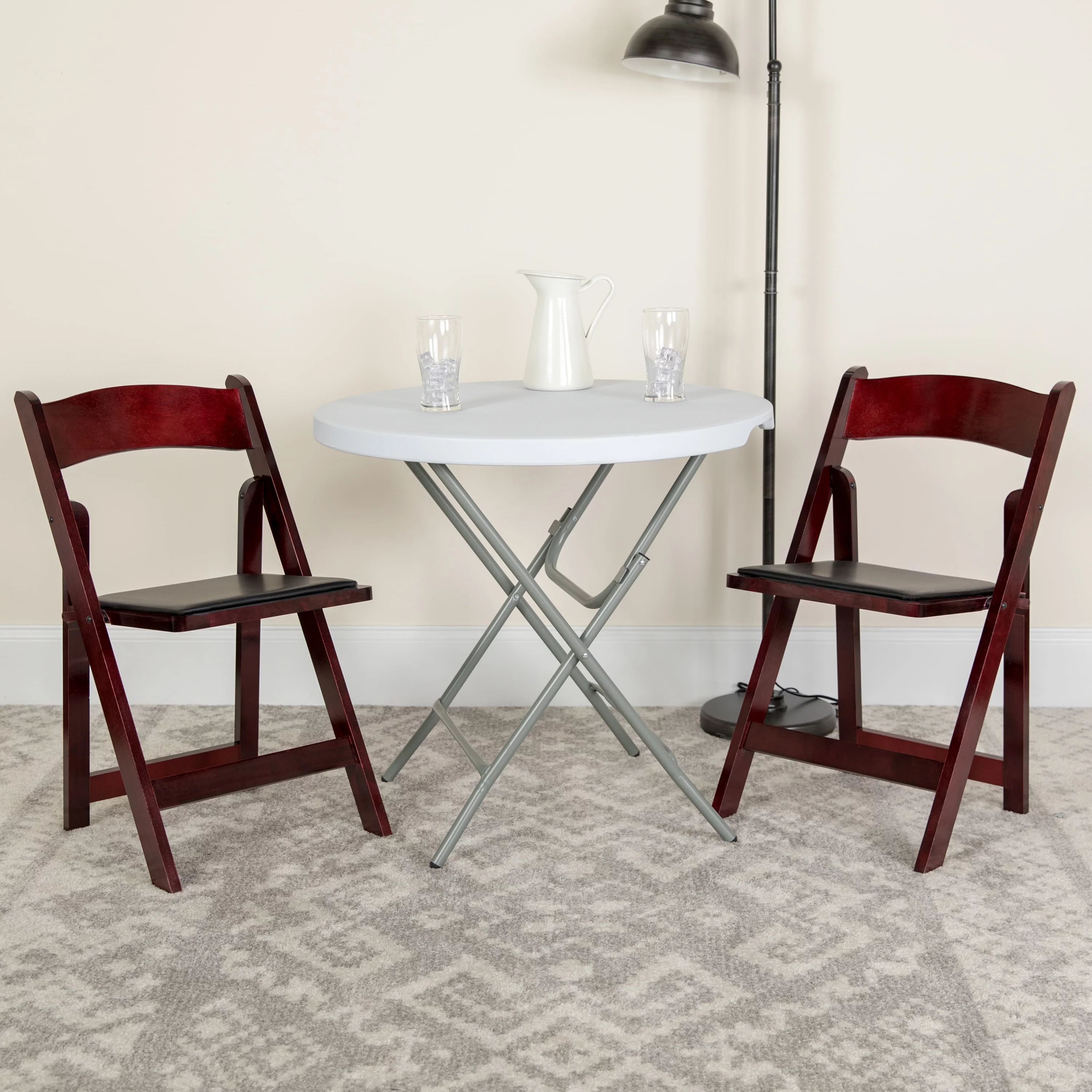 Flash Furniture 2 Pack HERCULES Series Mahogany Wood Folding Chair with Vinyl Padded Seat