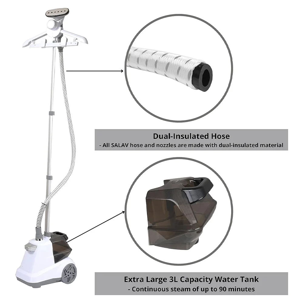 Heavy Duty Commercial Full-Size Garment Steamer w/Foot Pedals,1800 watts,White