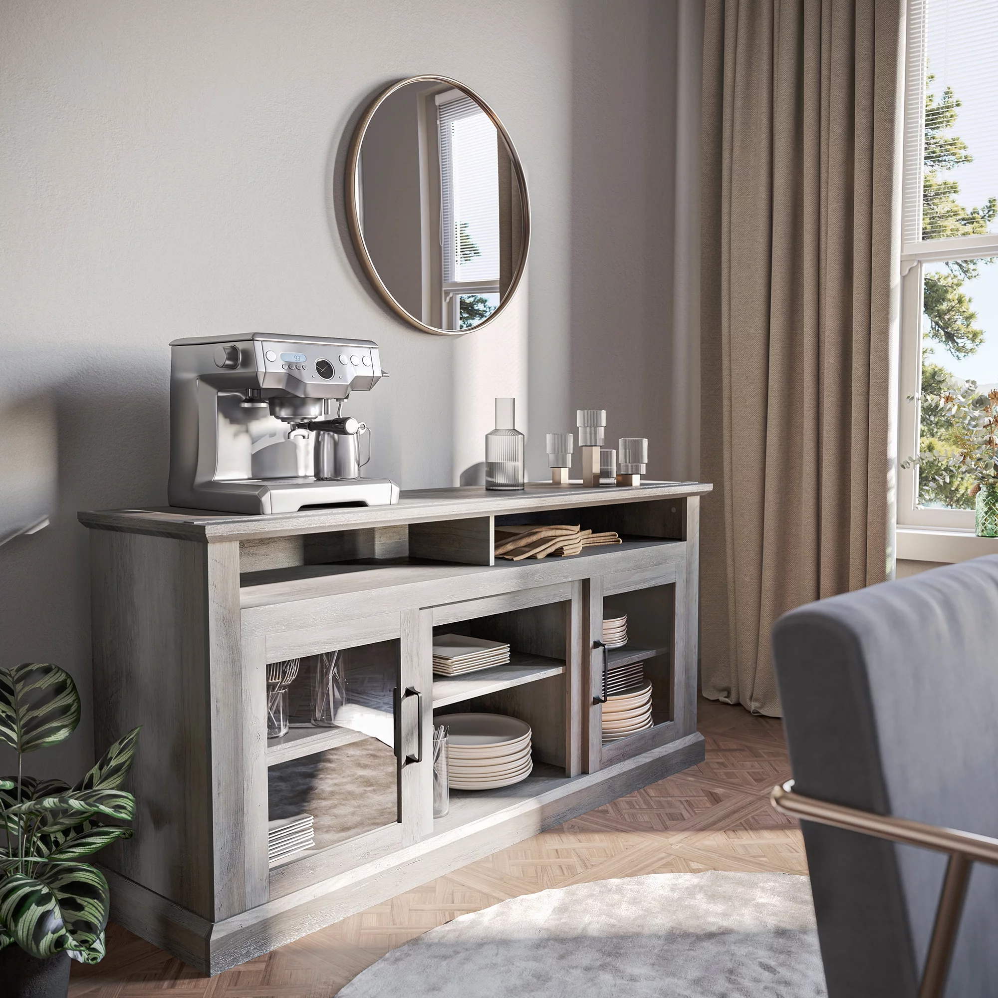 BELLEZE TV Stand Media Entertainment Center Console - Cayman (Gray Wash)