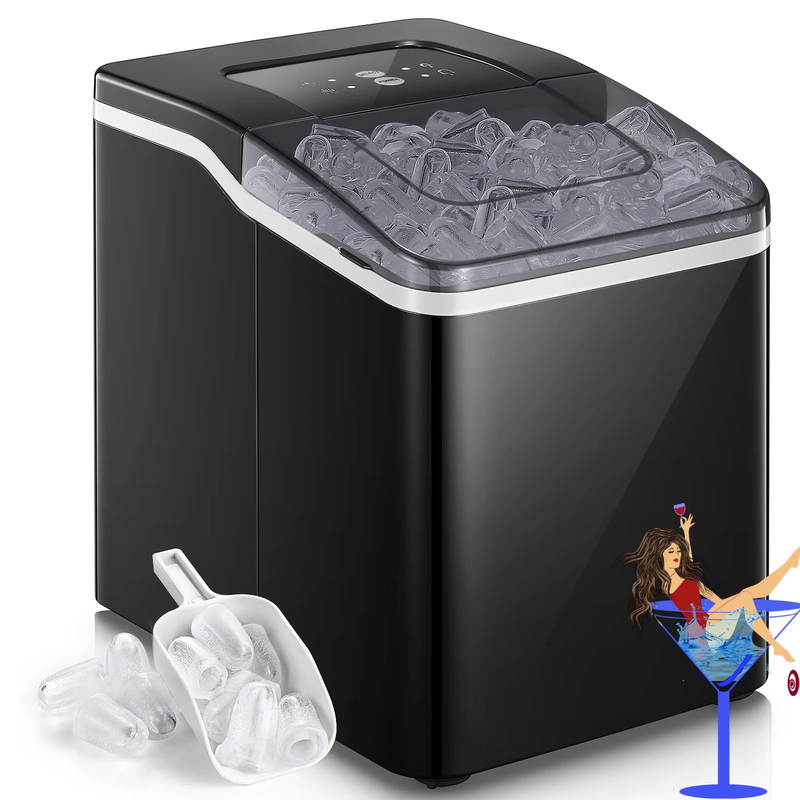Ice Maker Countertop 2 Ice Sizes, 30 lbs Bullet Ice in 24H, Self-Clean, 9 Cubes in 5 Mins