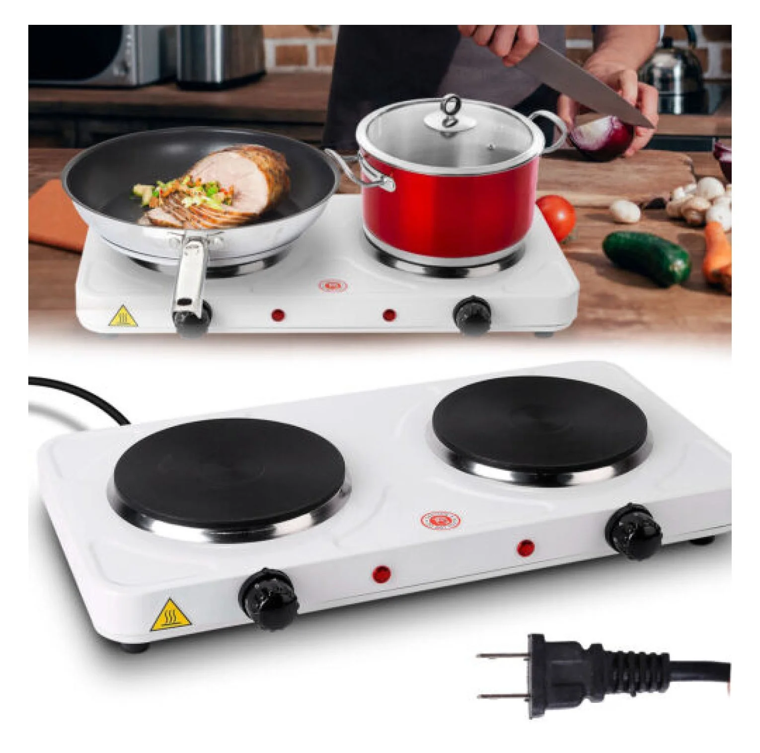2000W Portable Cooktop Dual Burner Cast Iron Electric Stove for Kitchen Cooking
